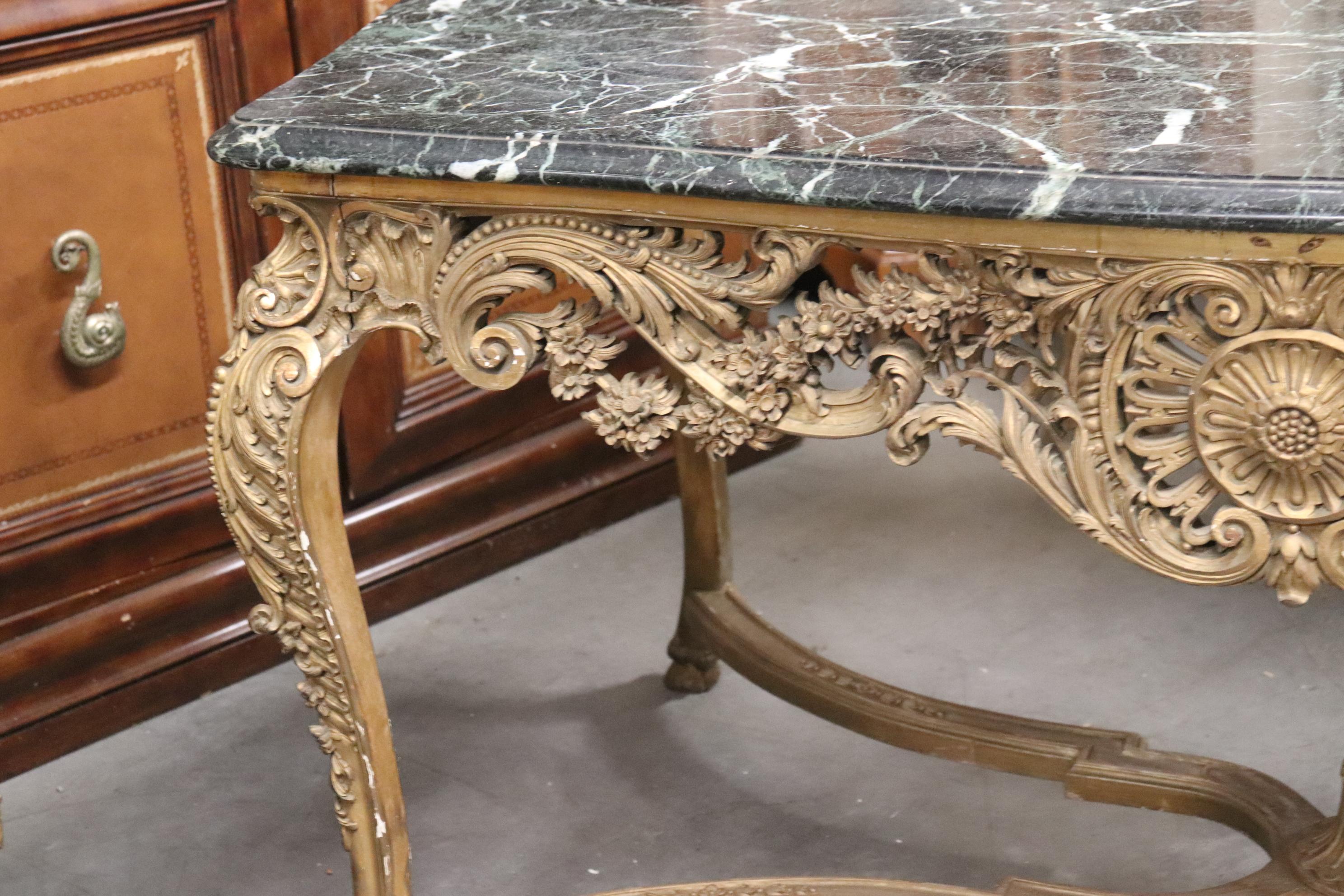 Finely Carved Gilded French Verdi Green Marble Louis XV Center Table circa 1890s For Sale 13