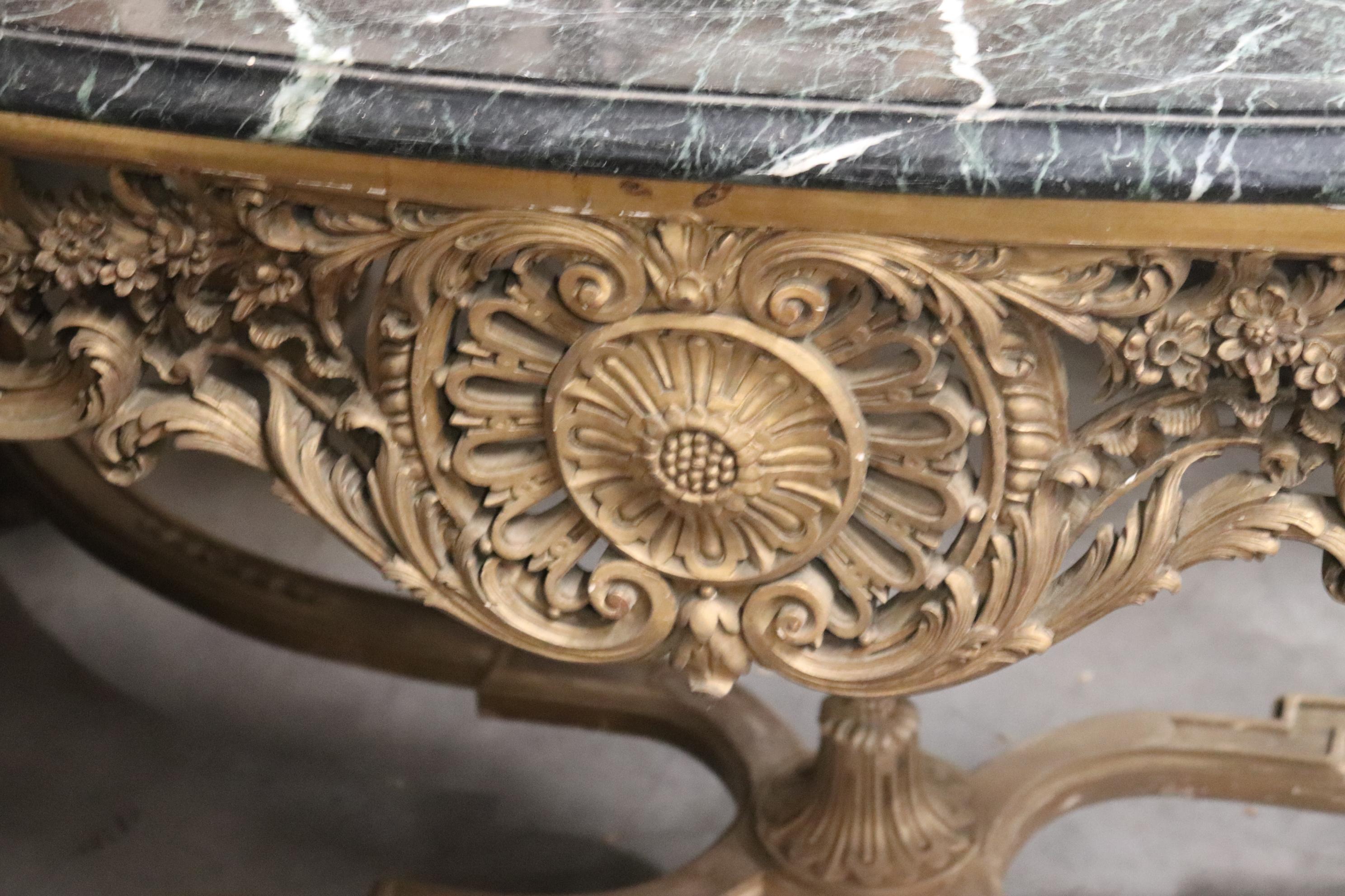 Late 19th Century Finely Carved Gilded French Verdi Green Marble Louis XV Center Table circa 1890s For Sale