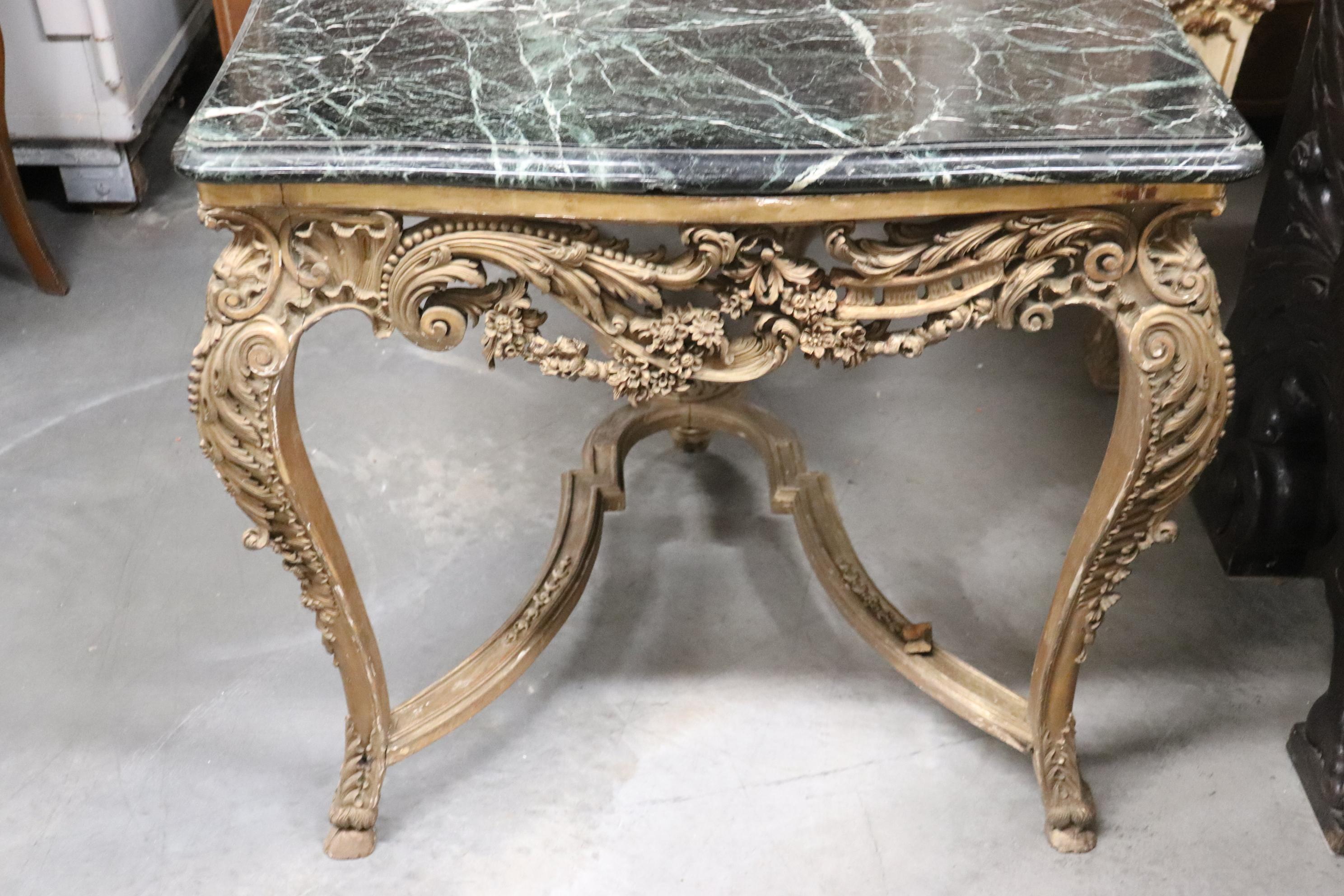 Finely Carved Gilded French Verdi Green Marble Louis XV Center Table circa 1890s 2