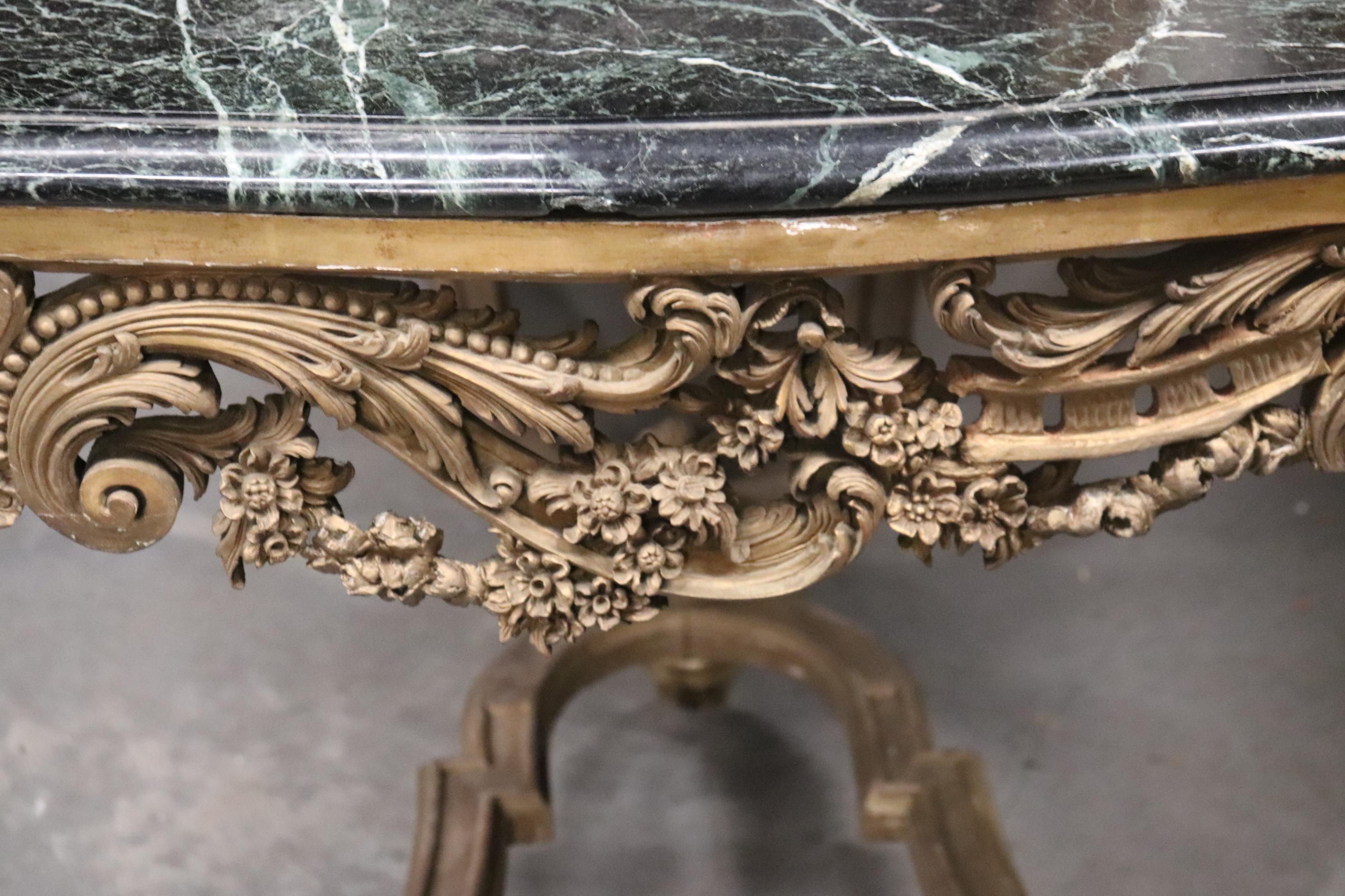 Finely Carved Gilded French Verdi Green Marble Louis XV Center Table circa 1890s For Sale 3