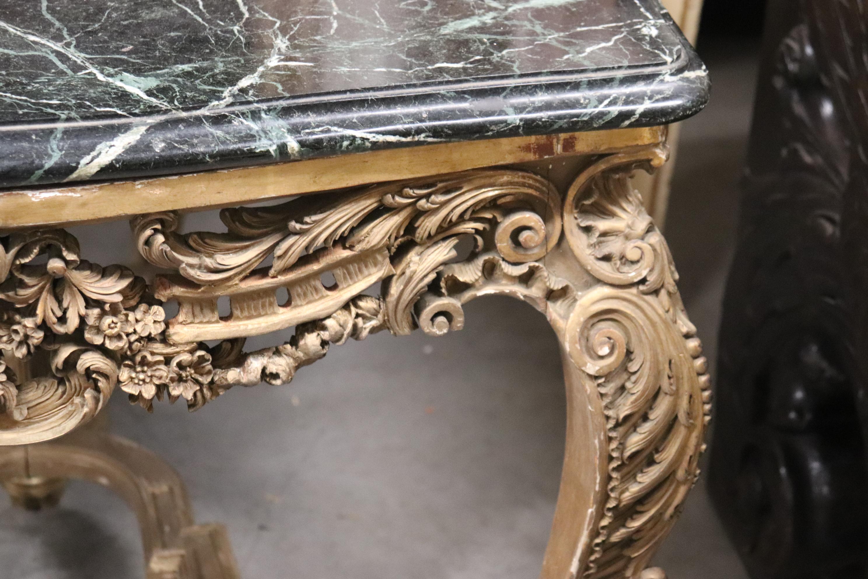 Finely Carved Gilded French Verdi Green Marble Louis XV Center Table circa 1890s 4