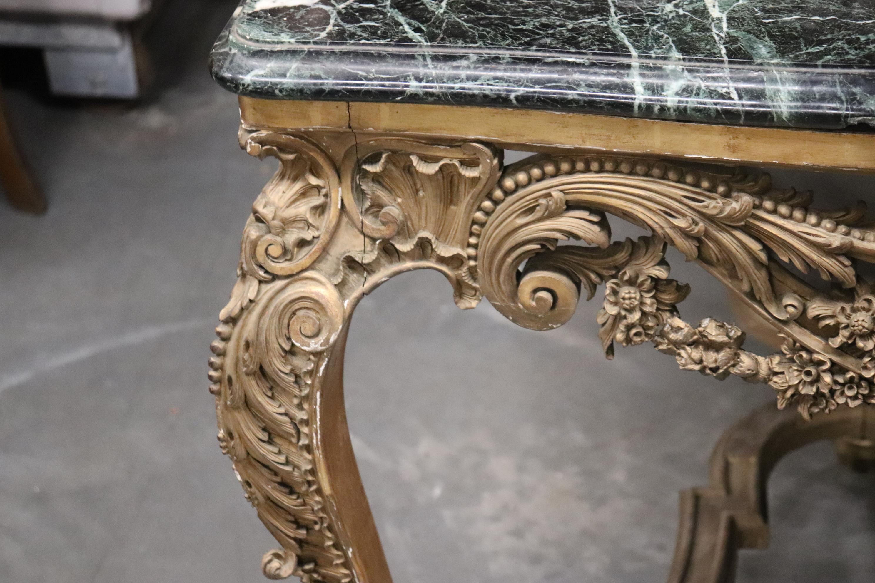 Finely Carved Gilded French Verdi Green Marble Louis XV Center Table circa 1890s For Sale 5