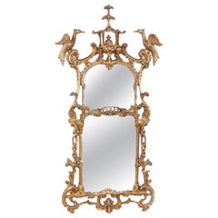 Antique Finely Carved Giltwood Framed Hanging Wall Mirror