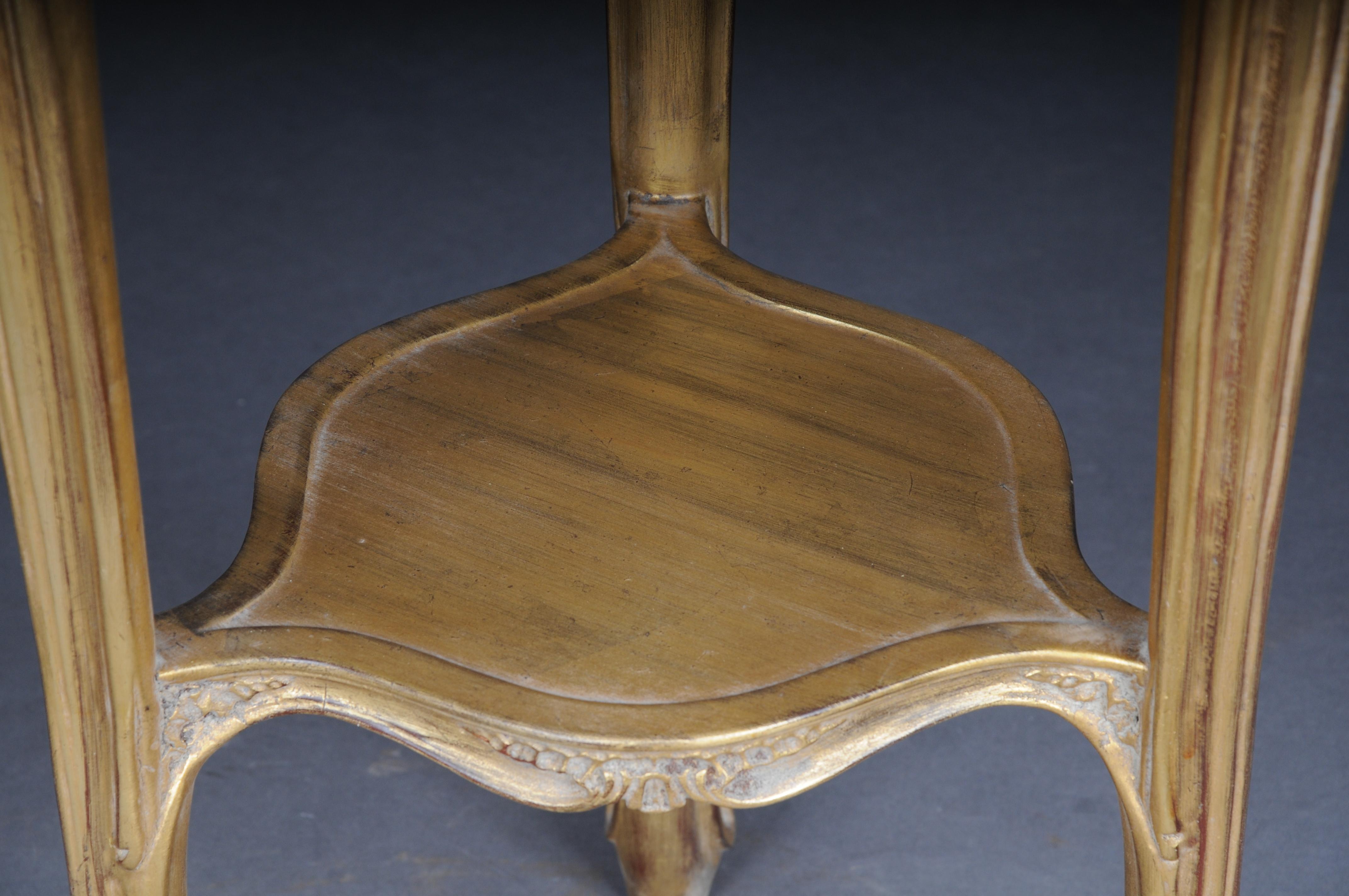 French Finely carved gold side table with marble top, Louis XV For Sale