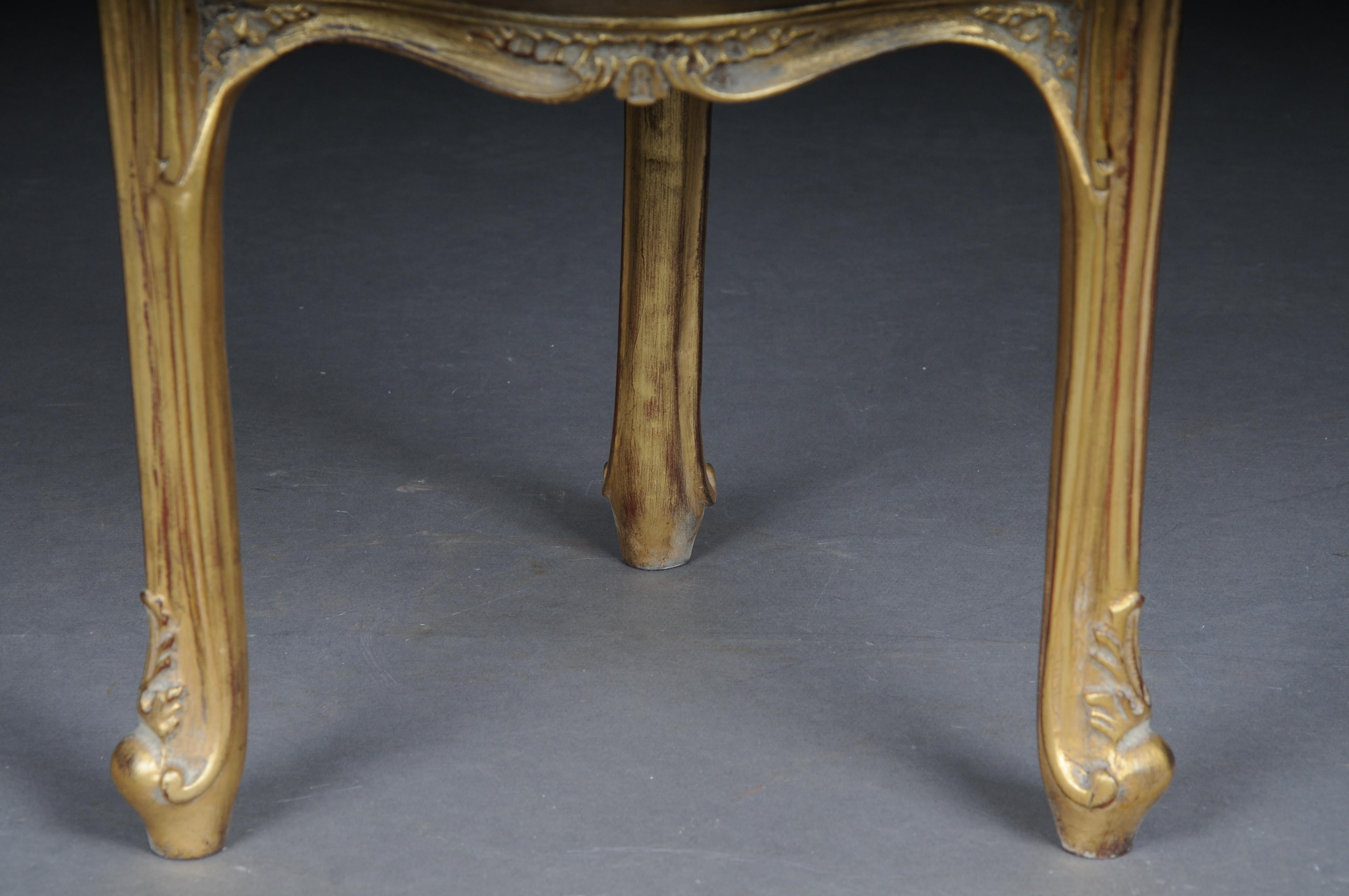 Hand-Carved Finely carved gold side table with marble top, Louis XV For Sale