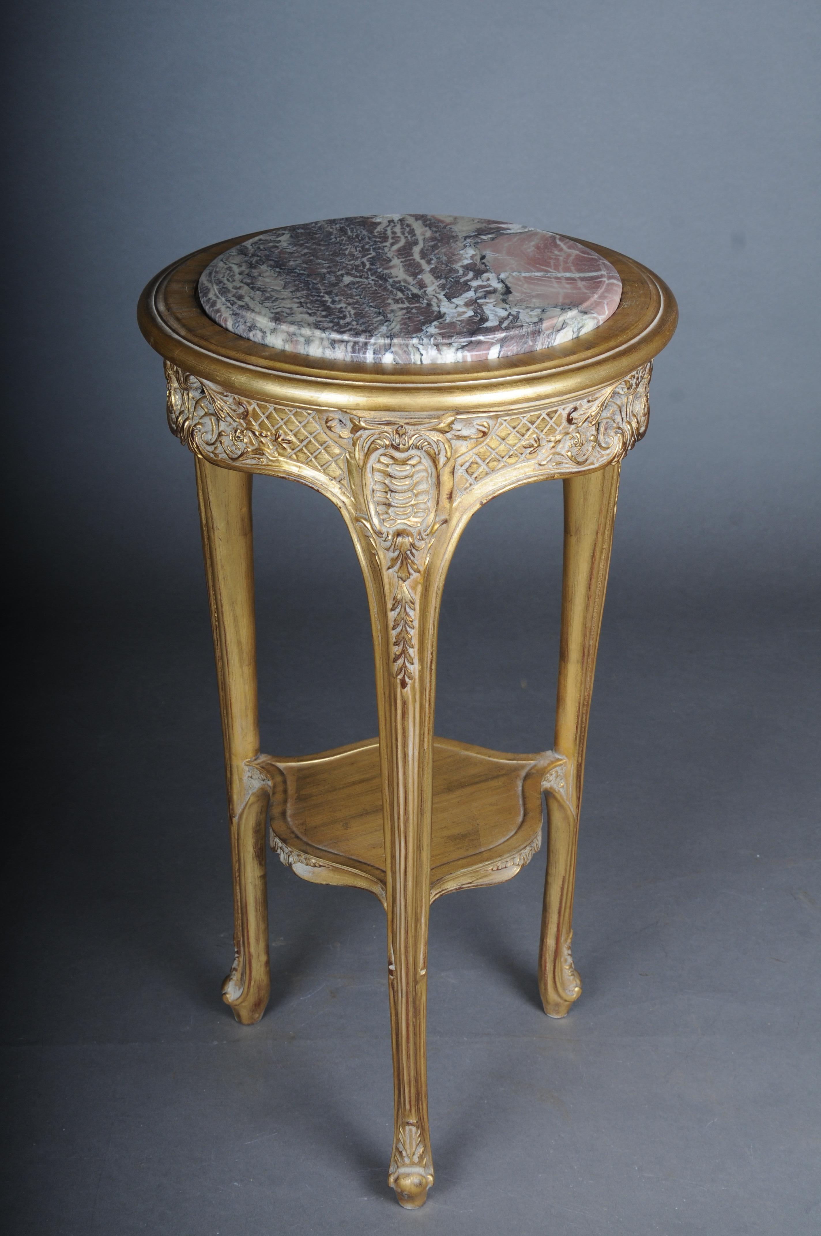 20th Century Finely carved gold side table with marble top, Louis XV For Sale