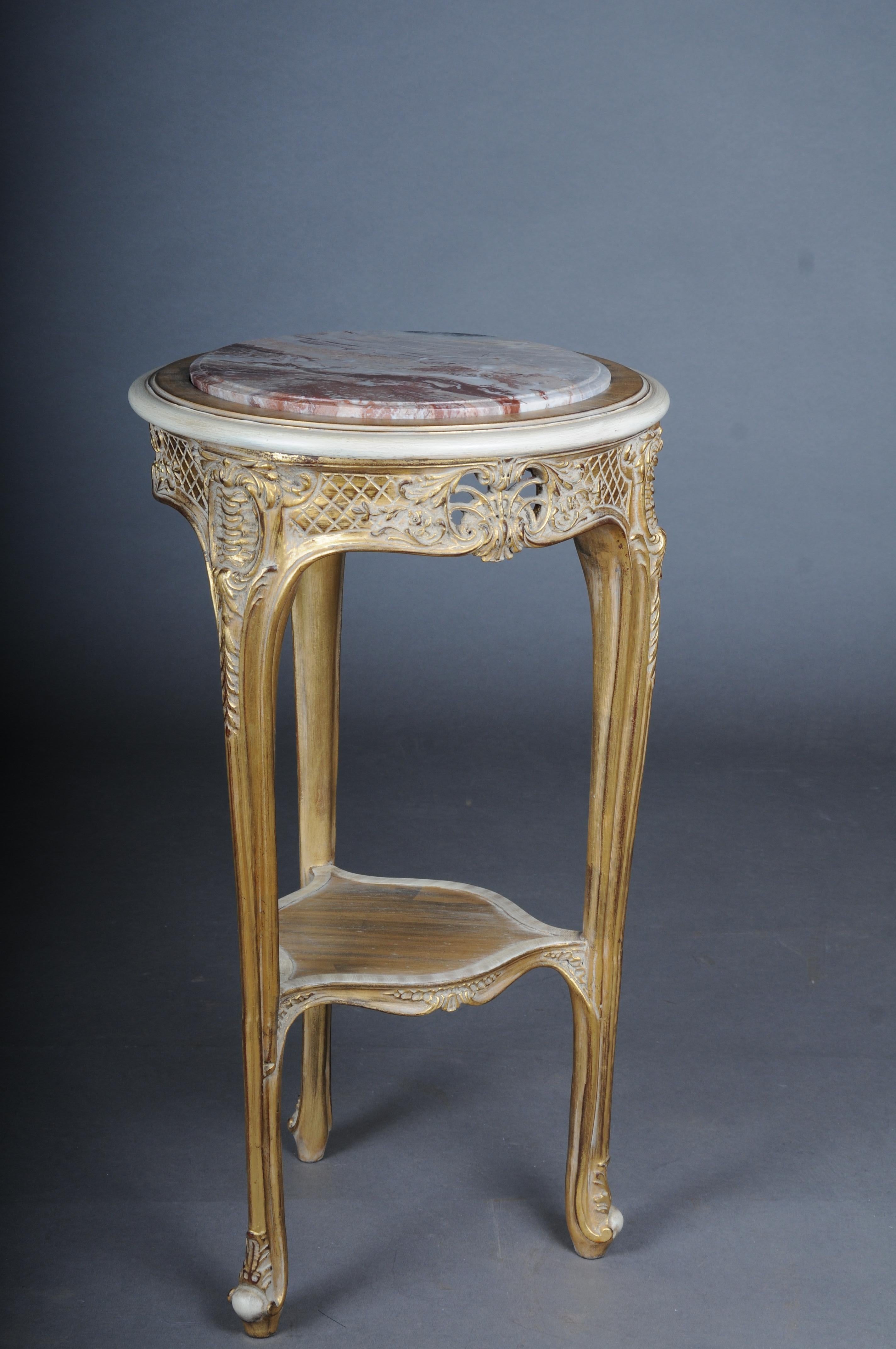 French Finely carved gold side table with marble top, Louis XV white/gold For Sale