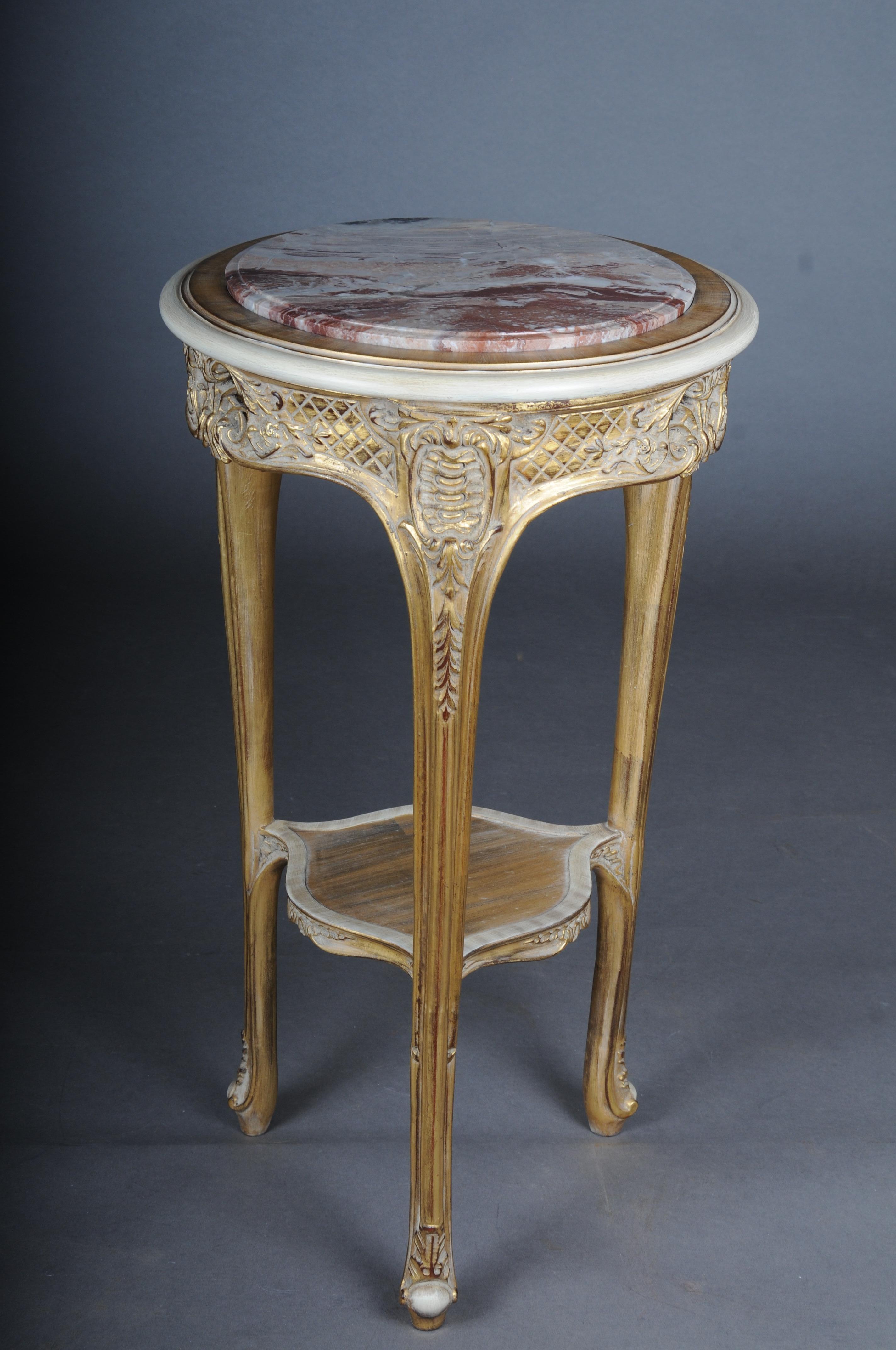 Hand-Carved Finely carved gold side table with marble top, Louis XV white/gold For Sale