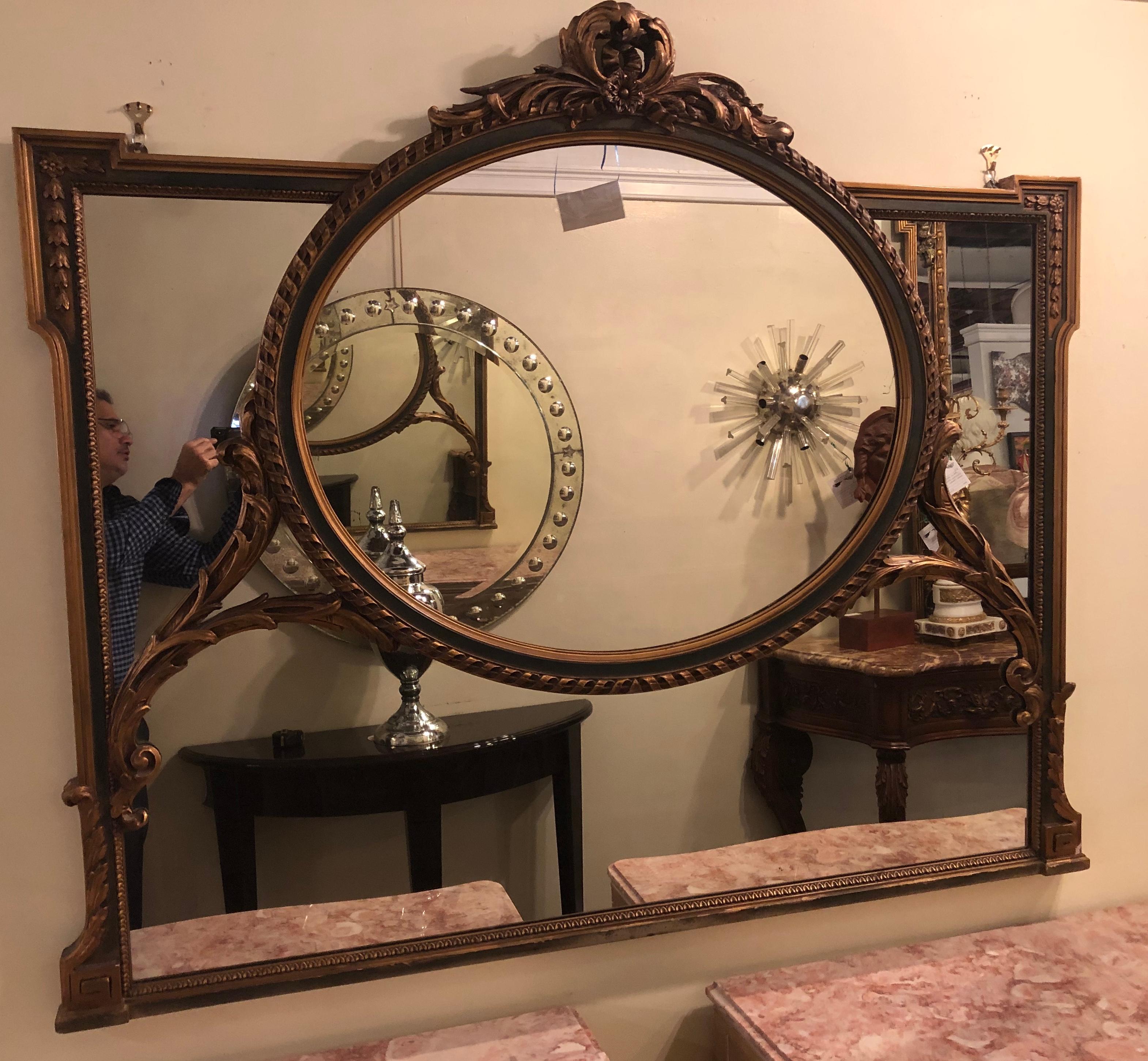 French Finely Carved Hollywood Regency or Adams Style over the Mantle or Wall Mirror