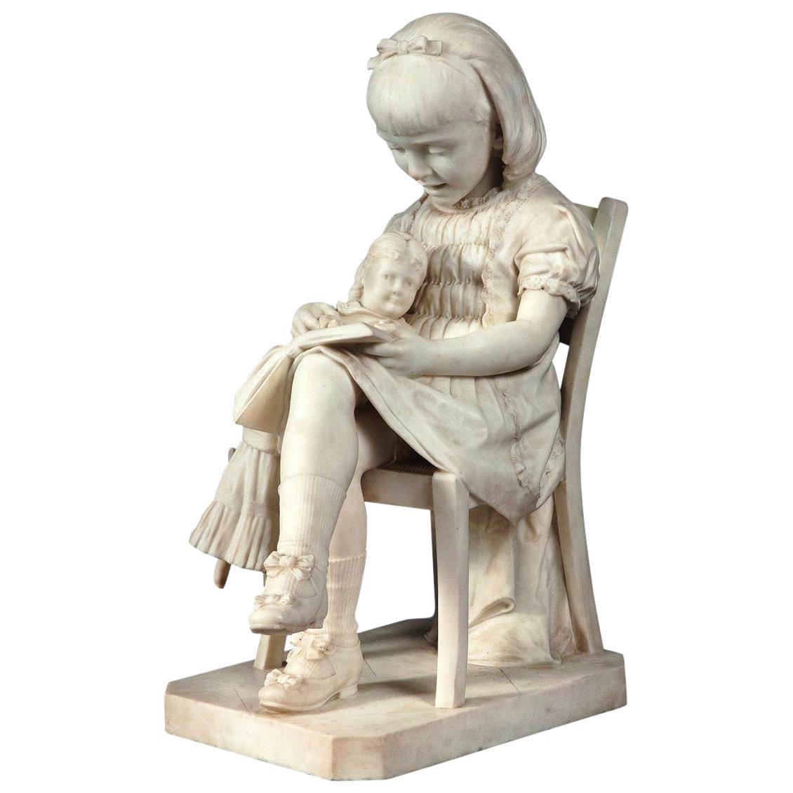 Italian Marble Sculpture Statue of a Girl Reading For Sale