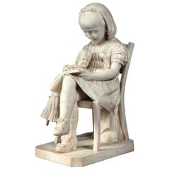 Antique Italian Marble Sculpture Statue of a Girl Reading