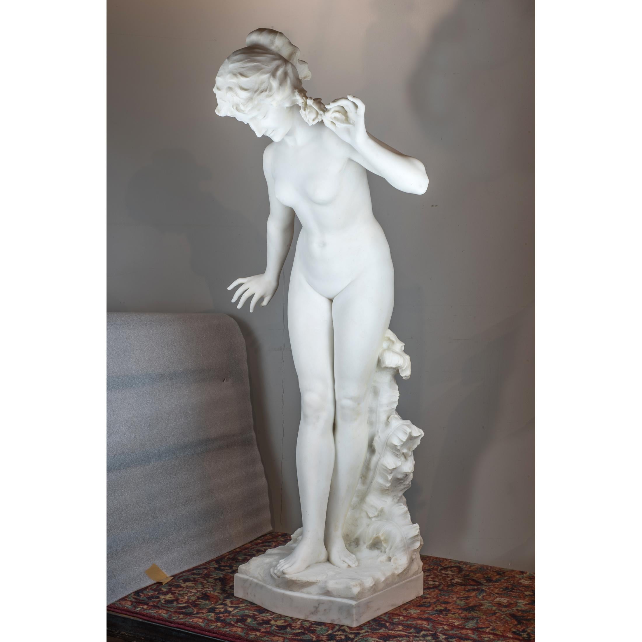 Italian White Marble Statue of a Woman by Aristide Petrilli For Sale