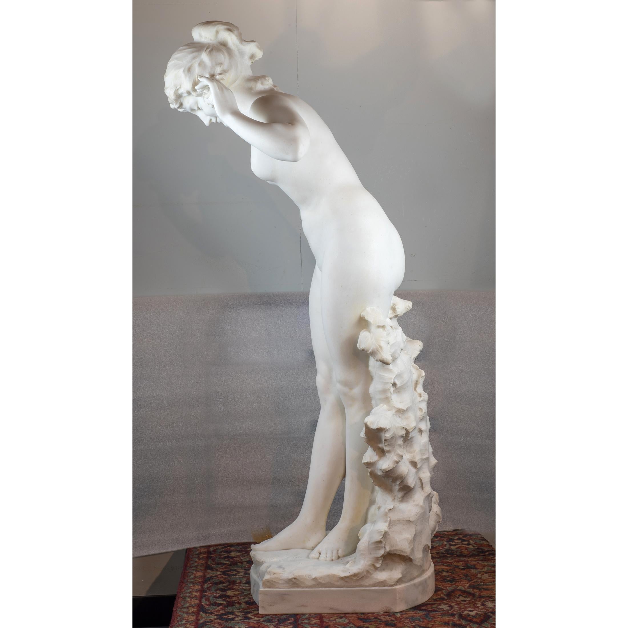 Carved White Marble Statue of a Woman by Aristide Petrilli For Sale