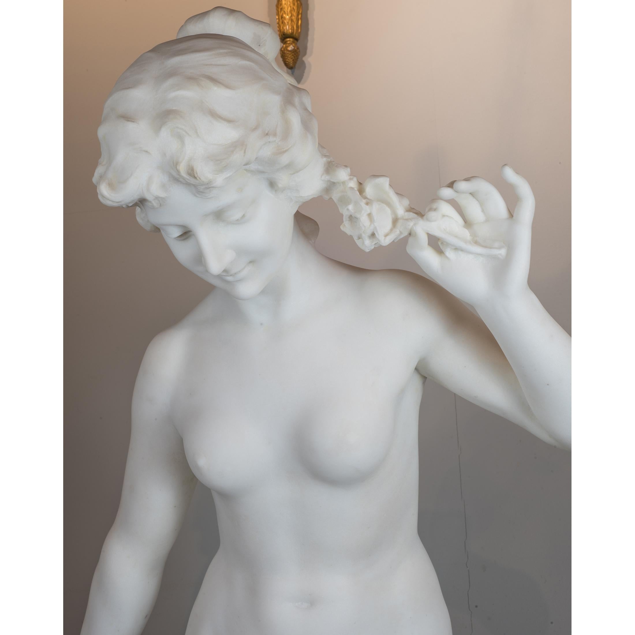 19th Century White Marble Statue of a Woman by Aristide Petrilli For Sale