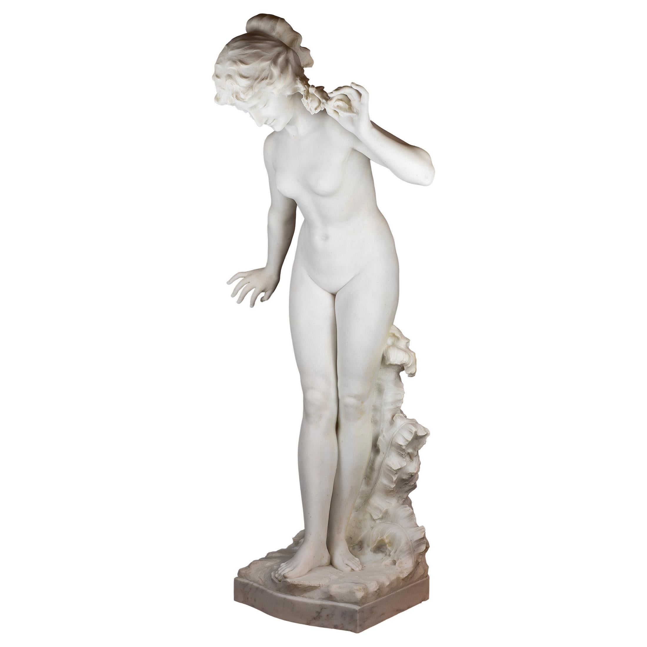 White Marble Statue of a Woman by Aristide Petrilli