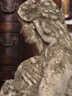 Finely Carved Italian Limestone Statue of a Woman Holding a Bird