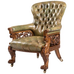 Finely Carved Library Armchair
