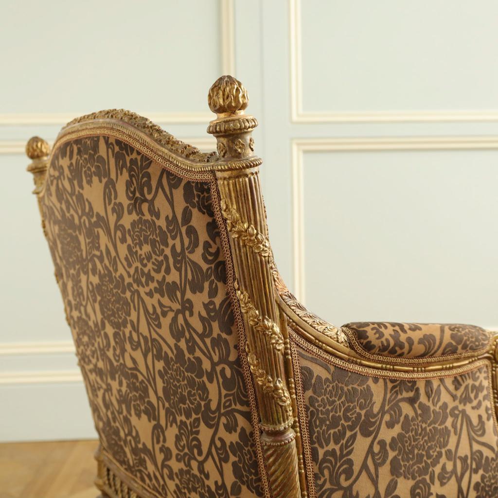 Upholstery Finely Carved Louis XVI Style Giltwood Armchair For Sale