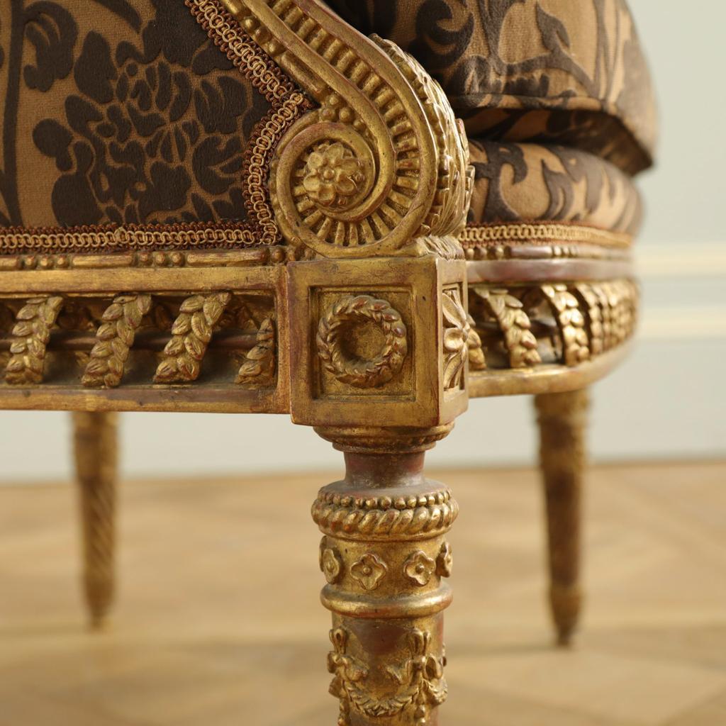 Finely Carved Louis XVI Style Giltwood Armchair For Sale 1
