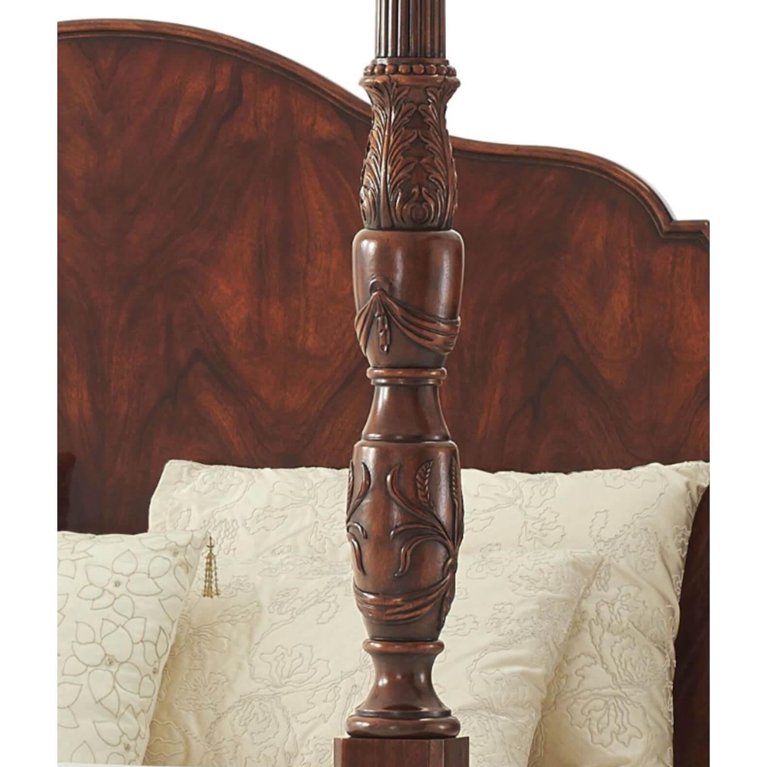 English Finely Carved Mahogany Four Post King Size Bed