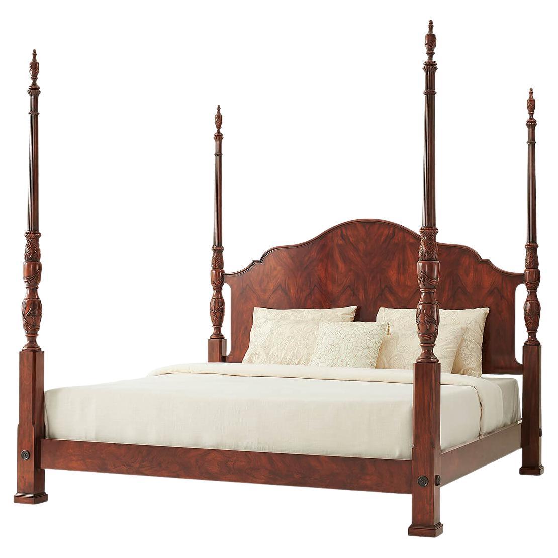 Finely Carved Mahogany Four Post King Size Bed