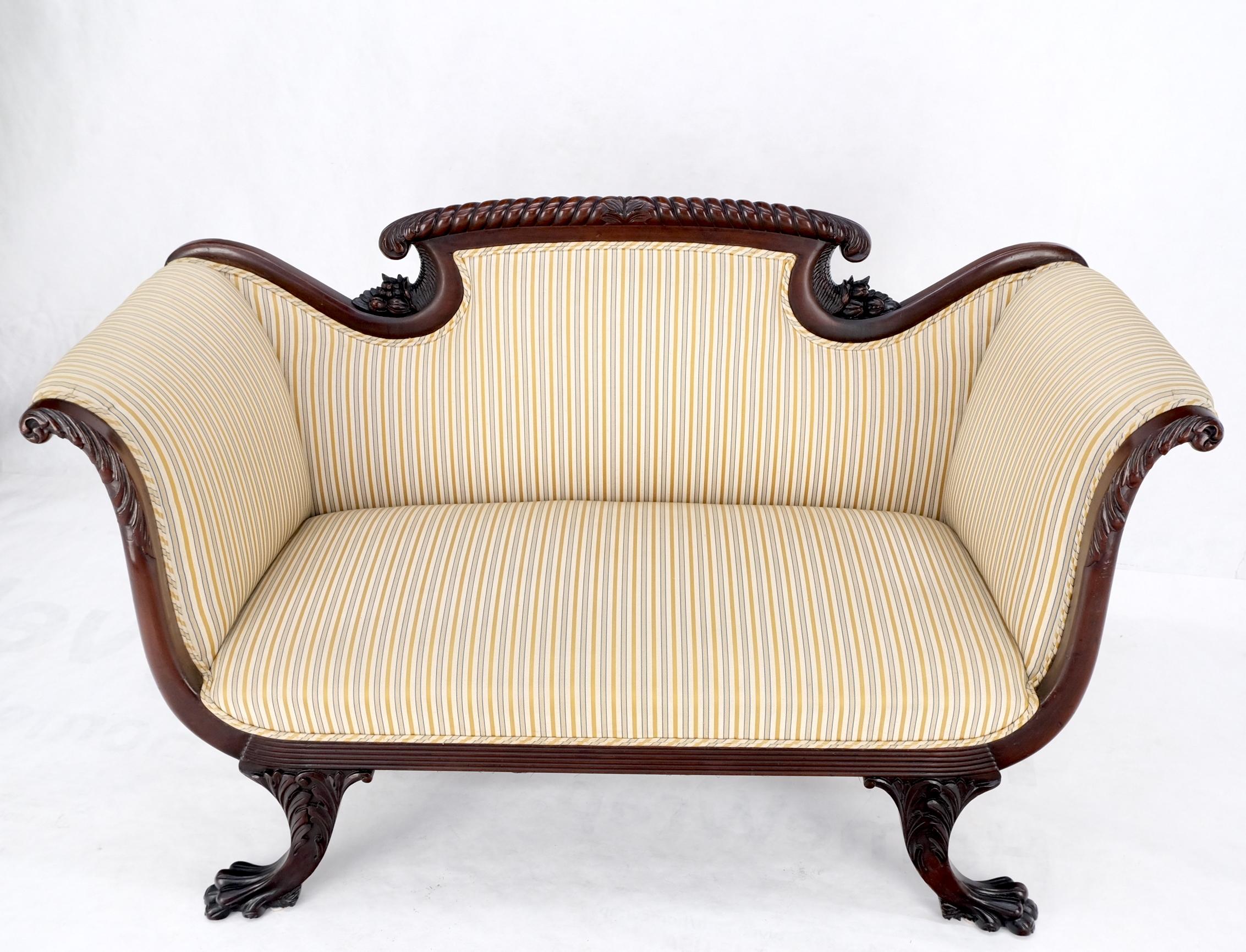 Finely Carved Mahogany Settee Loveseat Empire Claw Feet Tall Back CLEAN For Sale 9