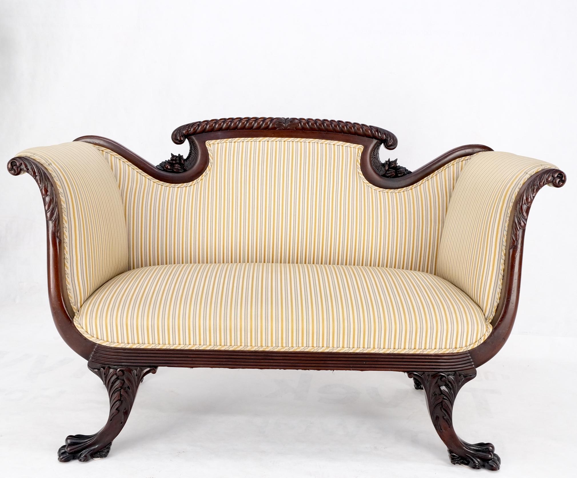 Finely Carved Mahogany Settee Loveseat Empire Claw Feet Tall Back CLEAN For Sale 10