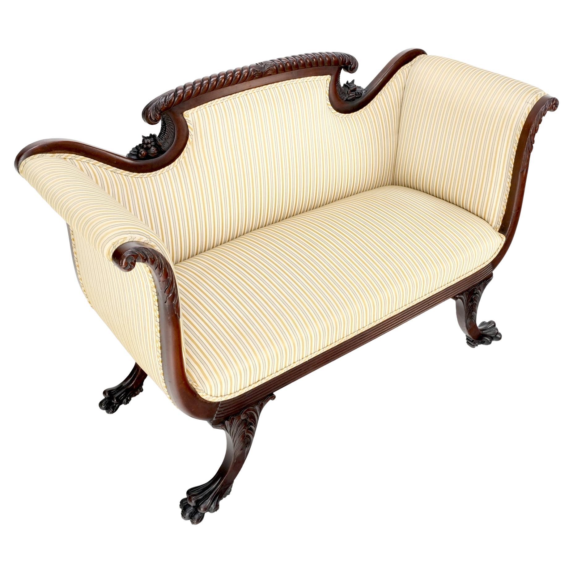 American Finely Carved Mahogany Settee Loveseat Empire Claw Feet Tall Back CLEAN For Sale