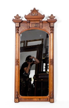 Finely Carved Mahogany Wood Victorian Style Hanging Mirror