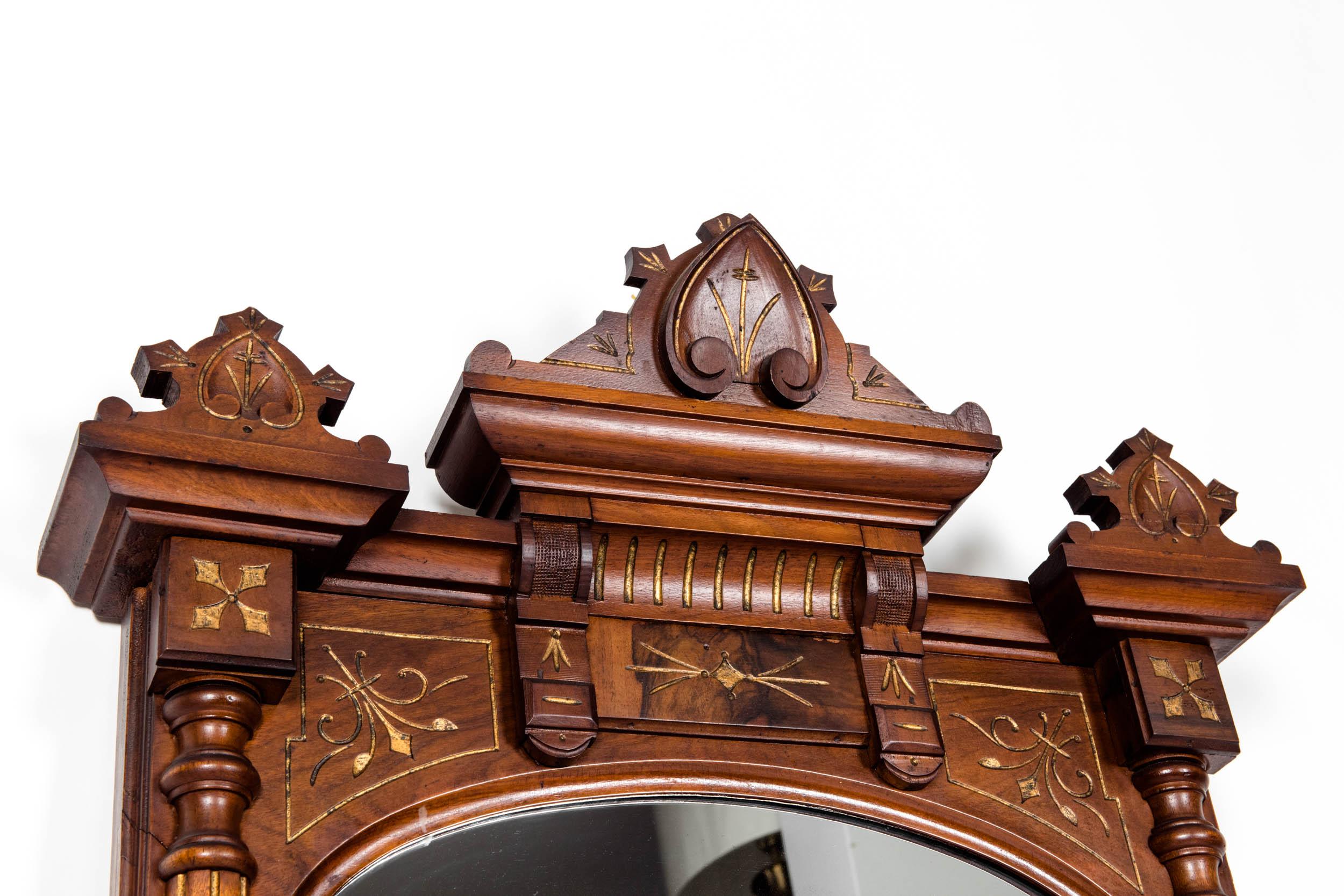 Finely Carved Mahogany Wood Victorian Style Hanging Mirror In Excellent Condition In Tarry Town, NY