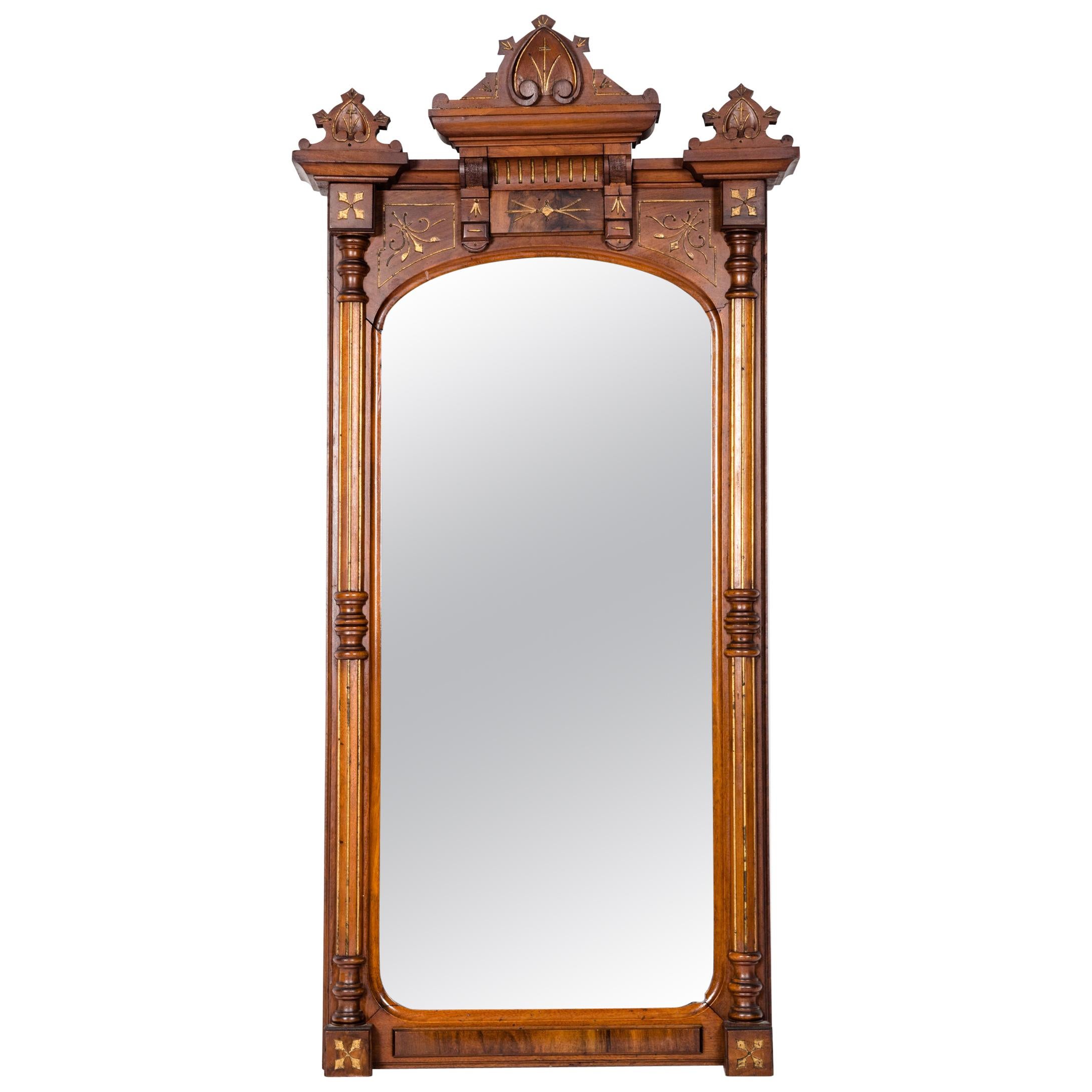 Finely Carved Mahogany Wood Victorian Style Hanging Mirror