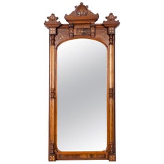 Finely Carved Mahogany Wood Victorian Style Hanging Mirror