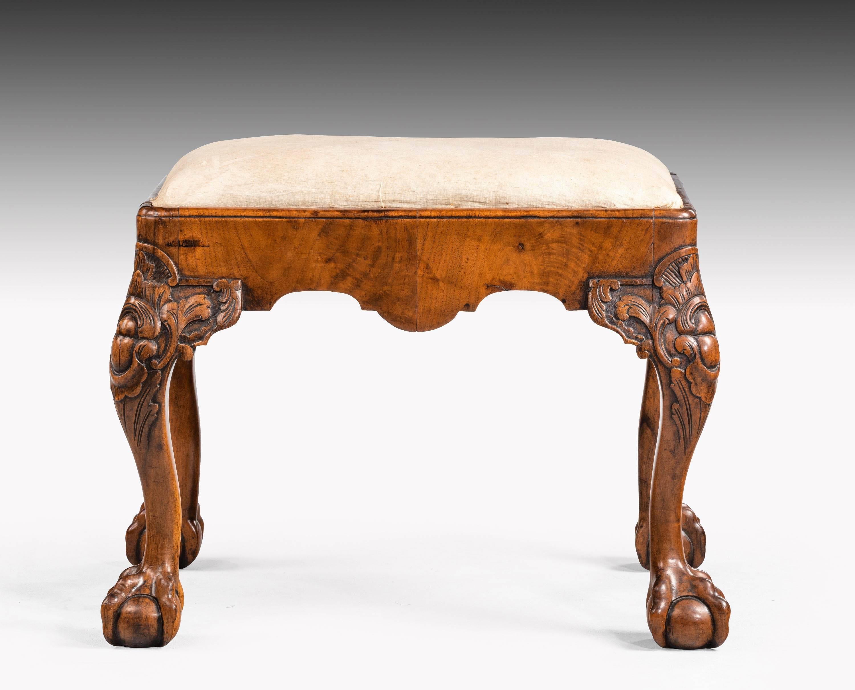 English Finely Carved Mid-18th Century Walnut Stool