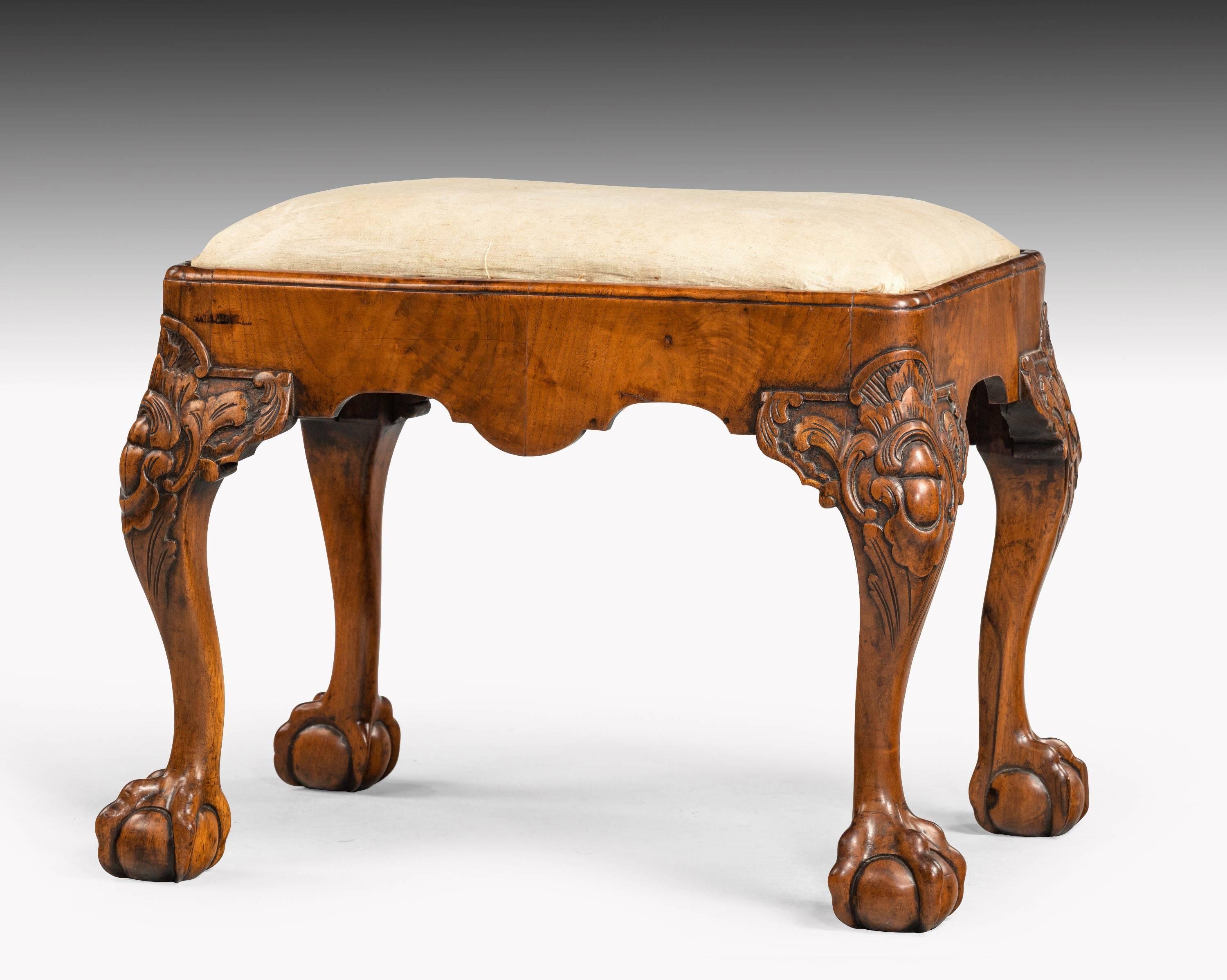 Late 19th Century Finely Carved Mid-18th Century Walnut Stool