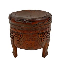 Finely Carved Old Chinese Bamboo Censer with Lid