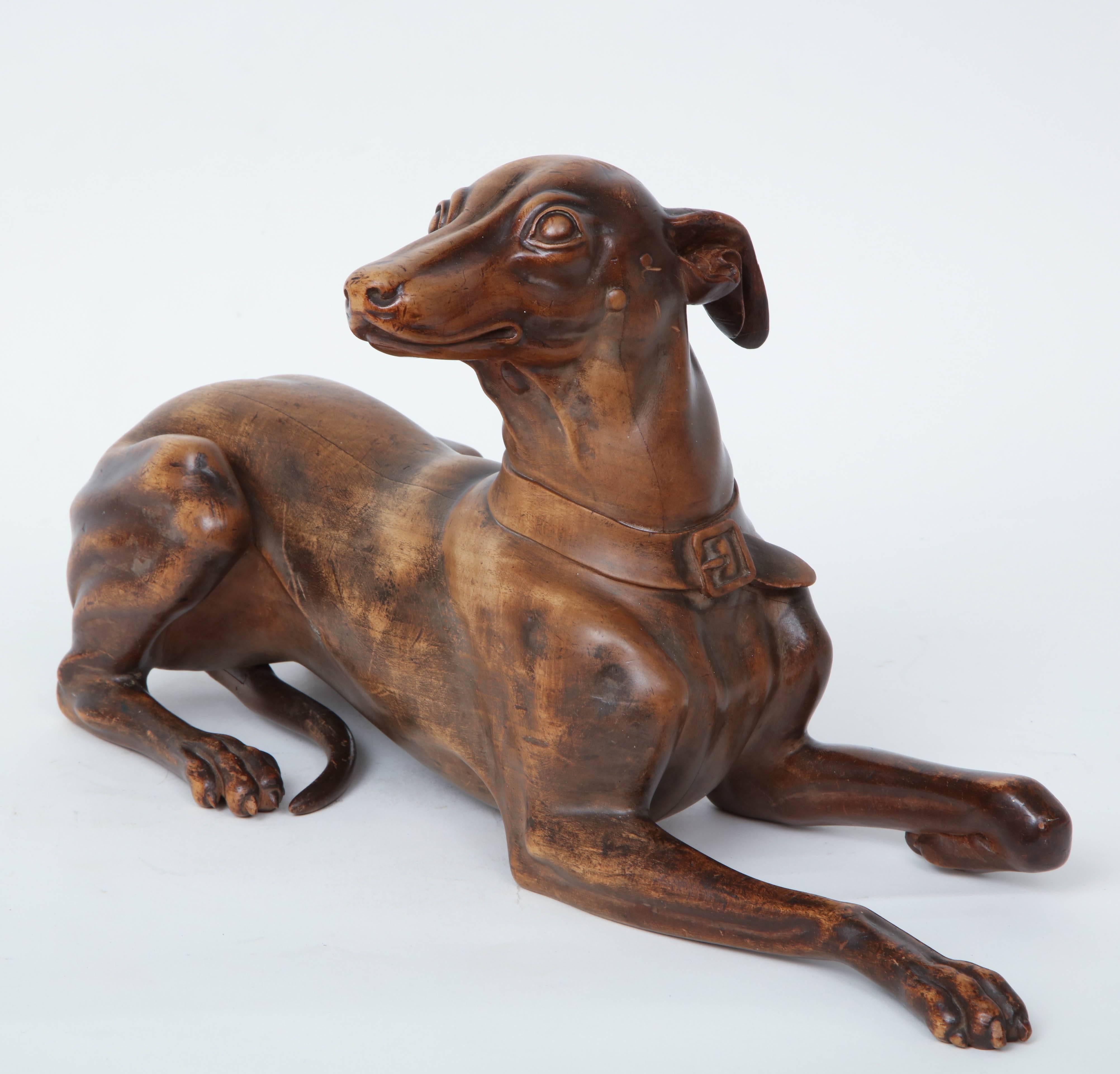 English Finely Carved Recumbent Whippet, circa 1900s