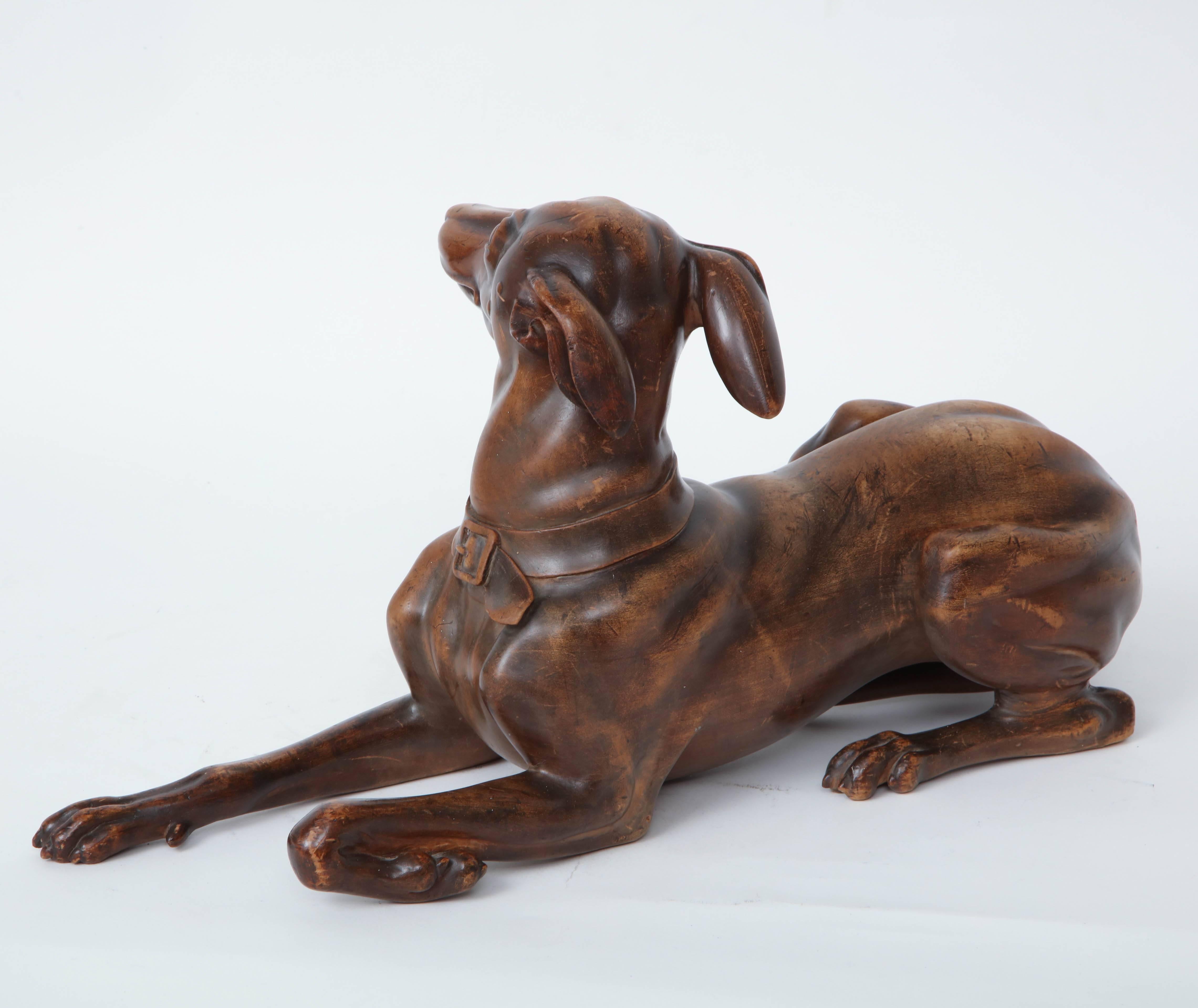 Finely Carved Recumbent Whippet, circa 1900s In Good Condition In New York, NY
