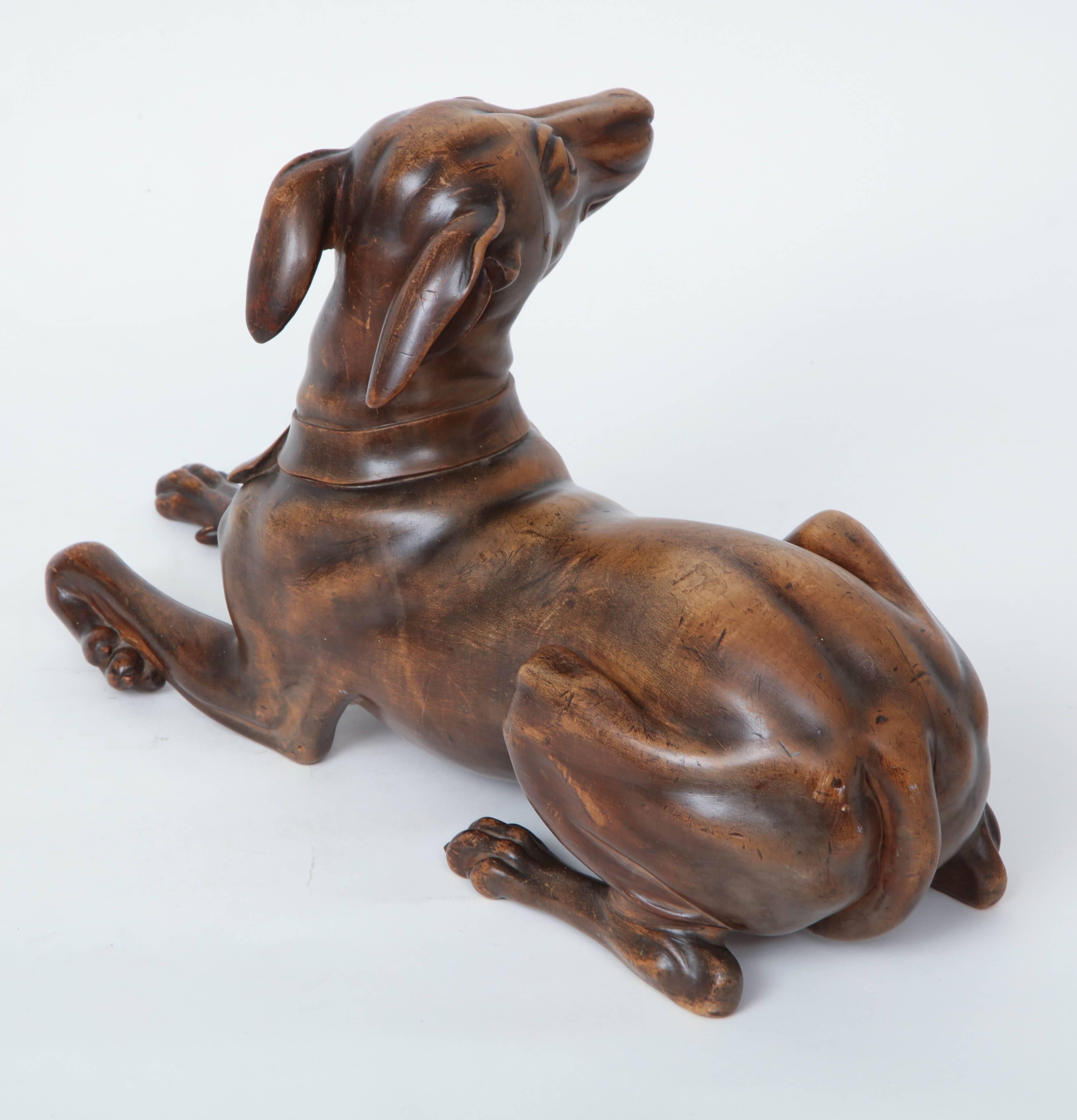 Finely Carved Recumbent Whippet, circa 1900s 1