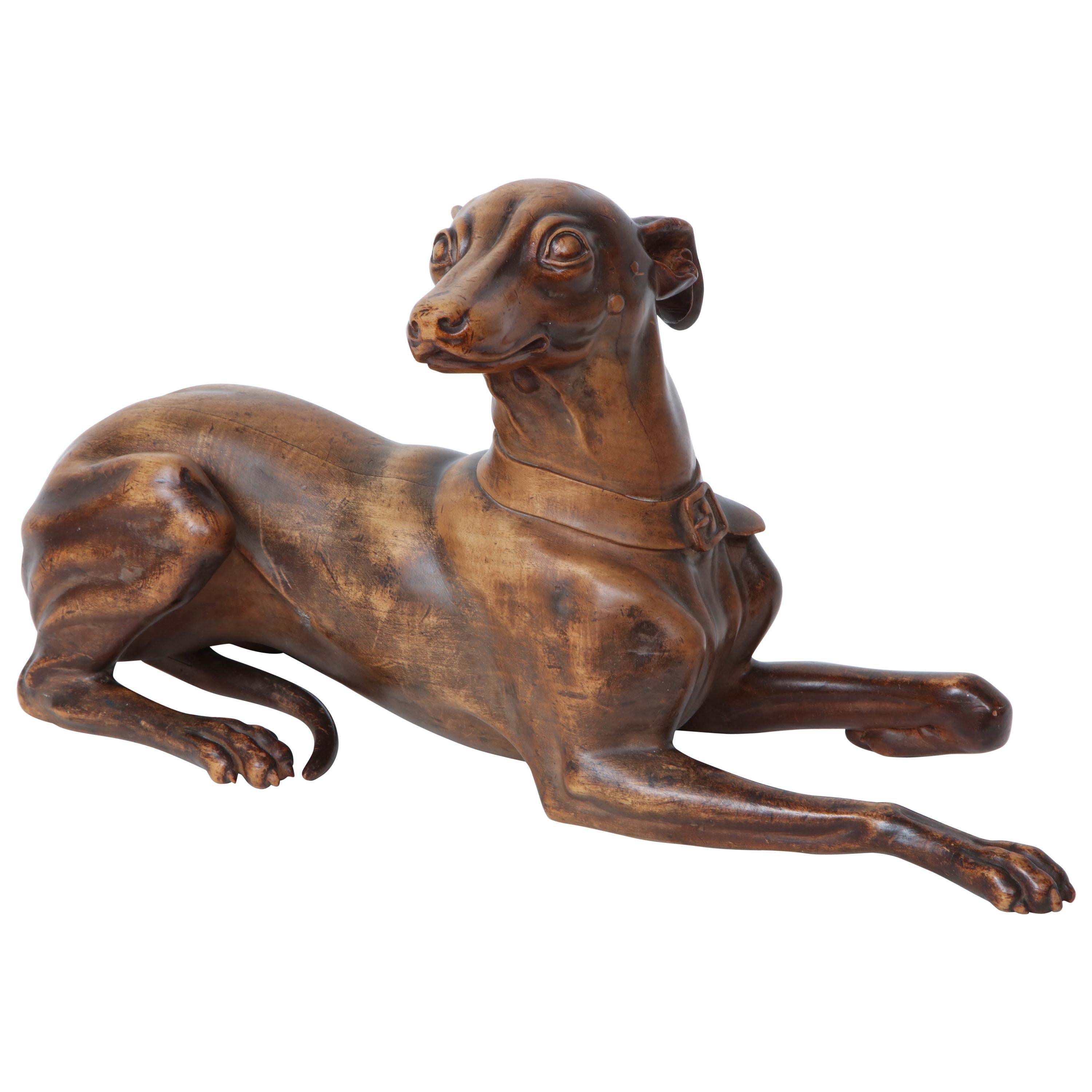Finely Carved Recumbent Whippet, circa 1900s