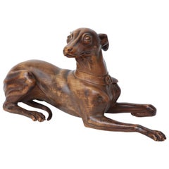 Antique Finely Carved Recumbent Whippet, circa 1900s
