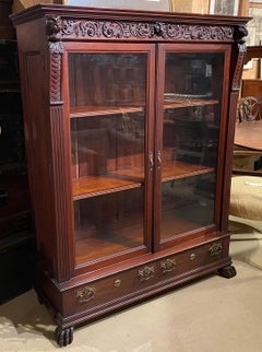 Finely Carved R.J Horner Style Mahogany China Cabinet or Bookcase w/ Lions Heads