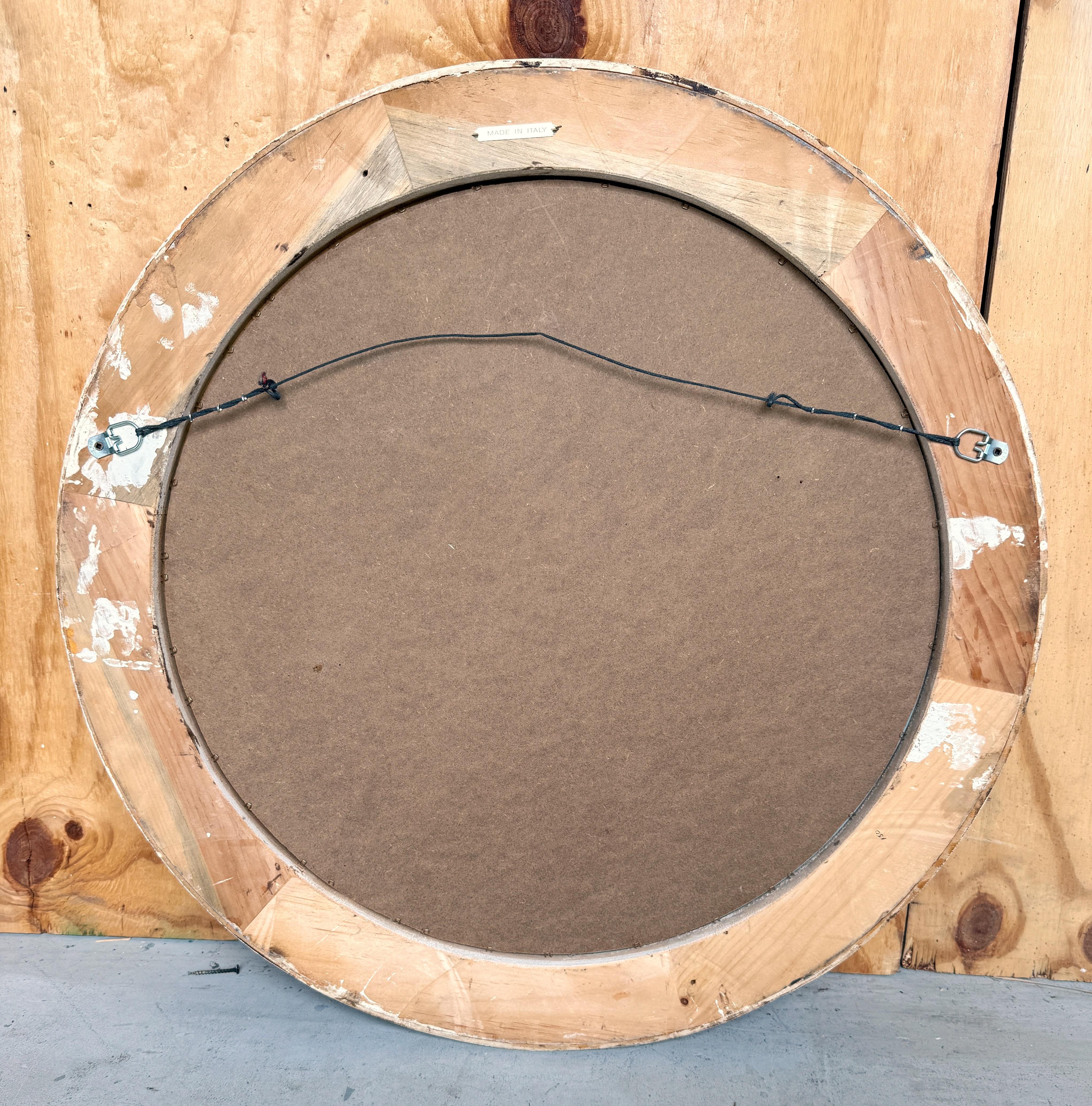 Finely Carved Round Florentine Polychromed & Gilt Lemon, Laurel Wood Mirror For Sale 3