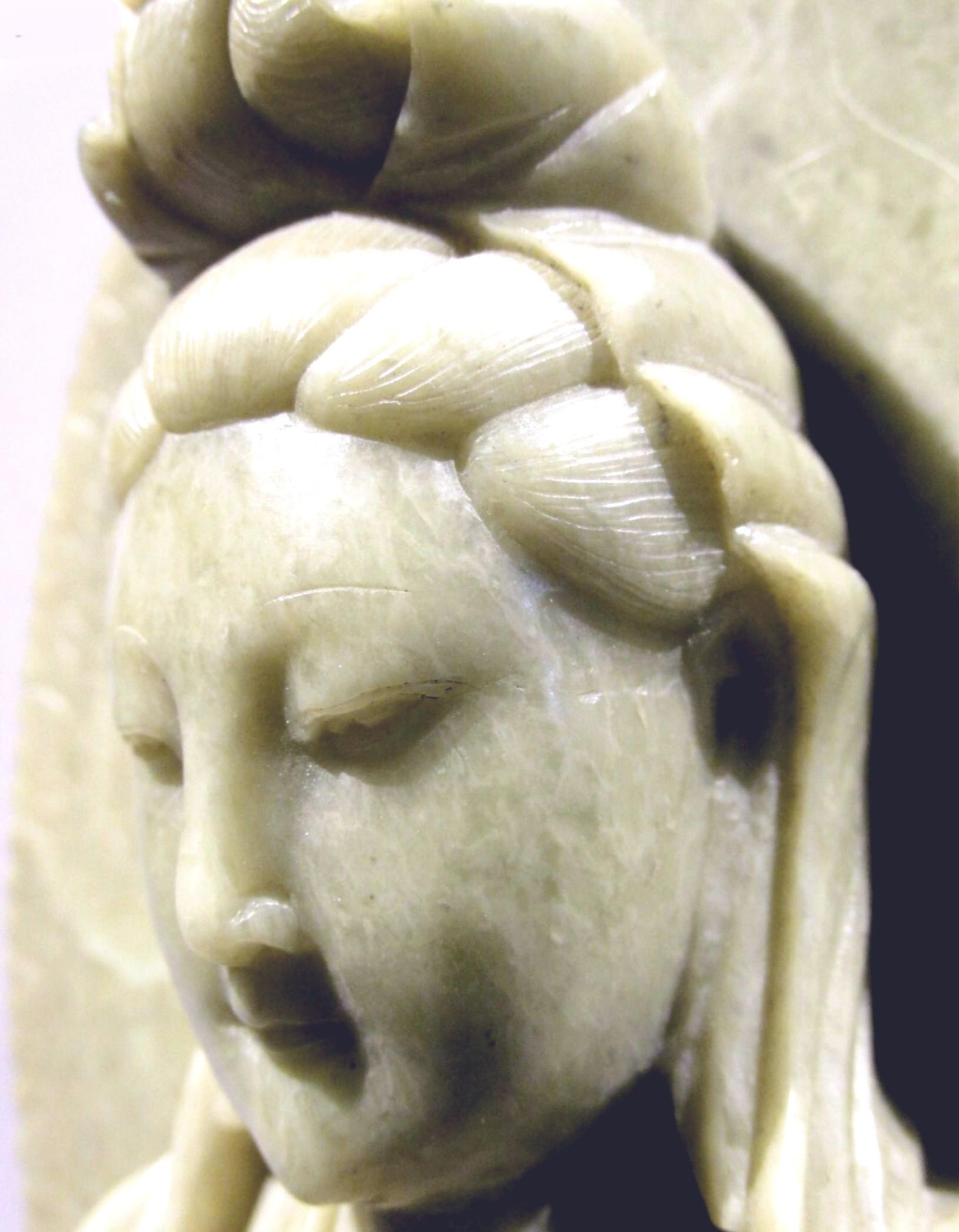 Chinese Finely Carved Soapstone Buddhist Stele of Bodhisattva Avalokiteshvara Guanyin For Sale