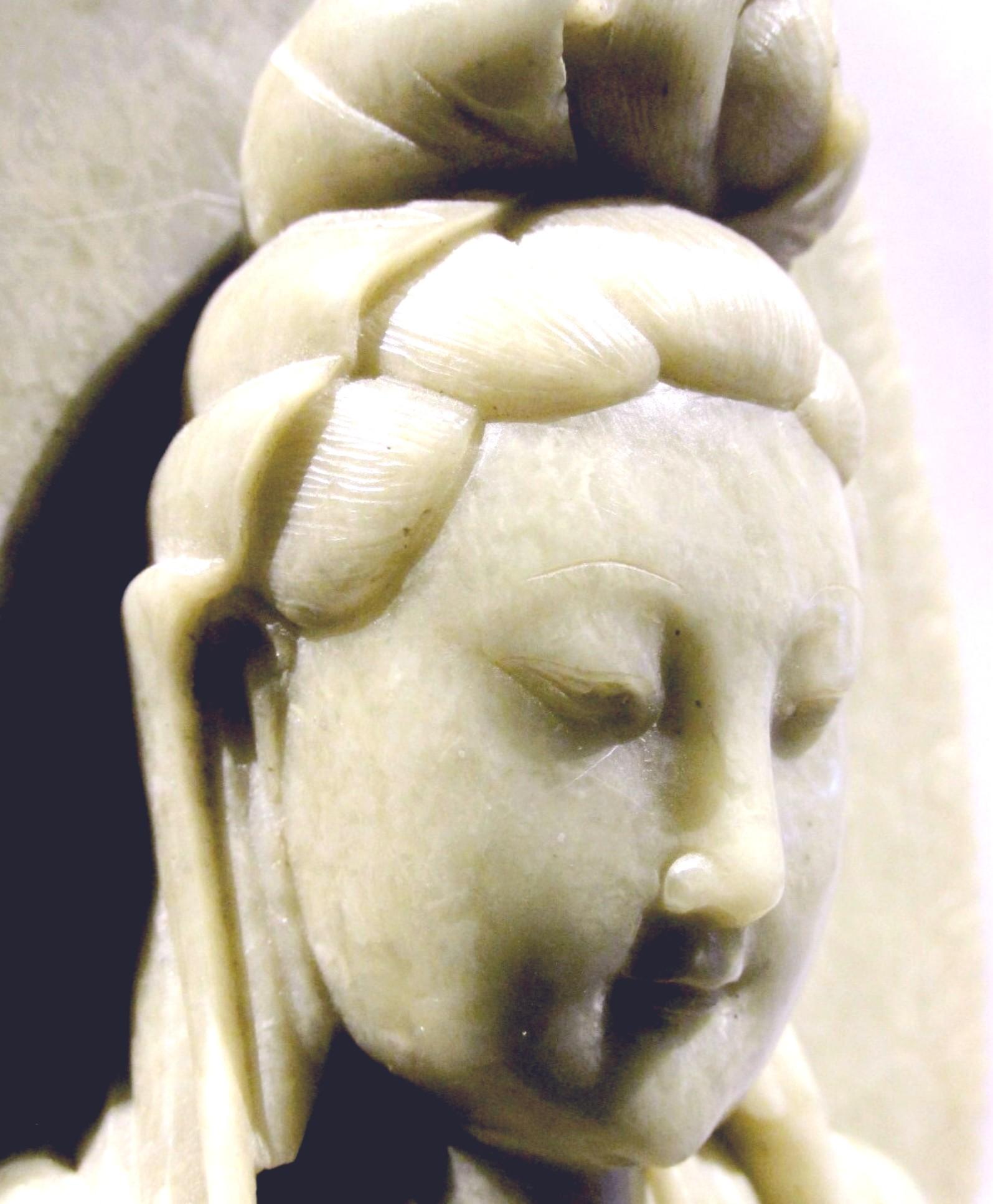 Hand-Carved Finely Carved Soapstone Buddhist Stele of Bodhisattva Avalokiteshvara Guanyin For Sale