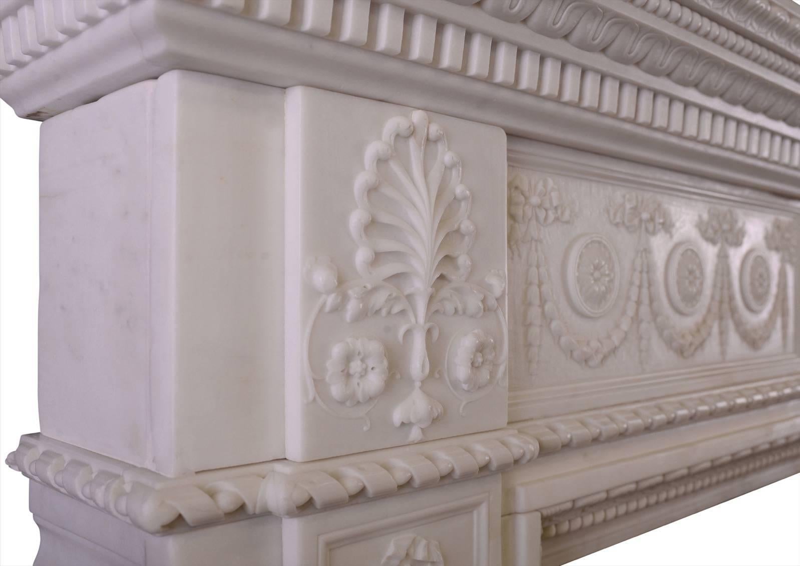 19th Century Finely Carved Statuary Marble Fireplace with Birds to Centre Block For Sale