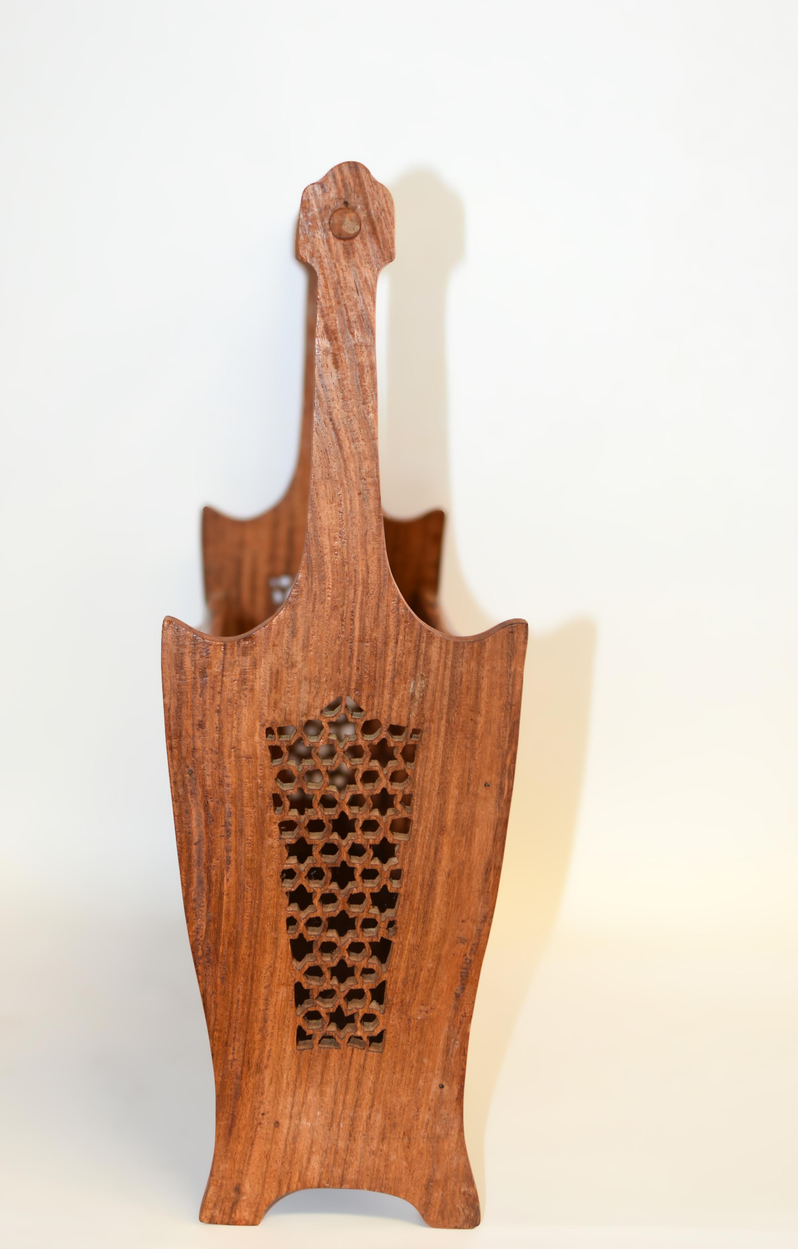 Finely Carved Teak Wood Magazine Rack For Sale 6
