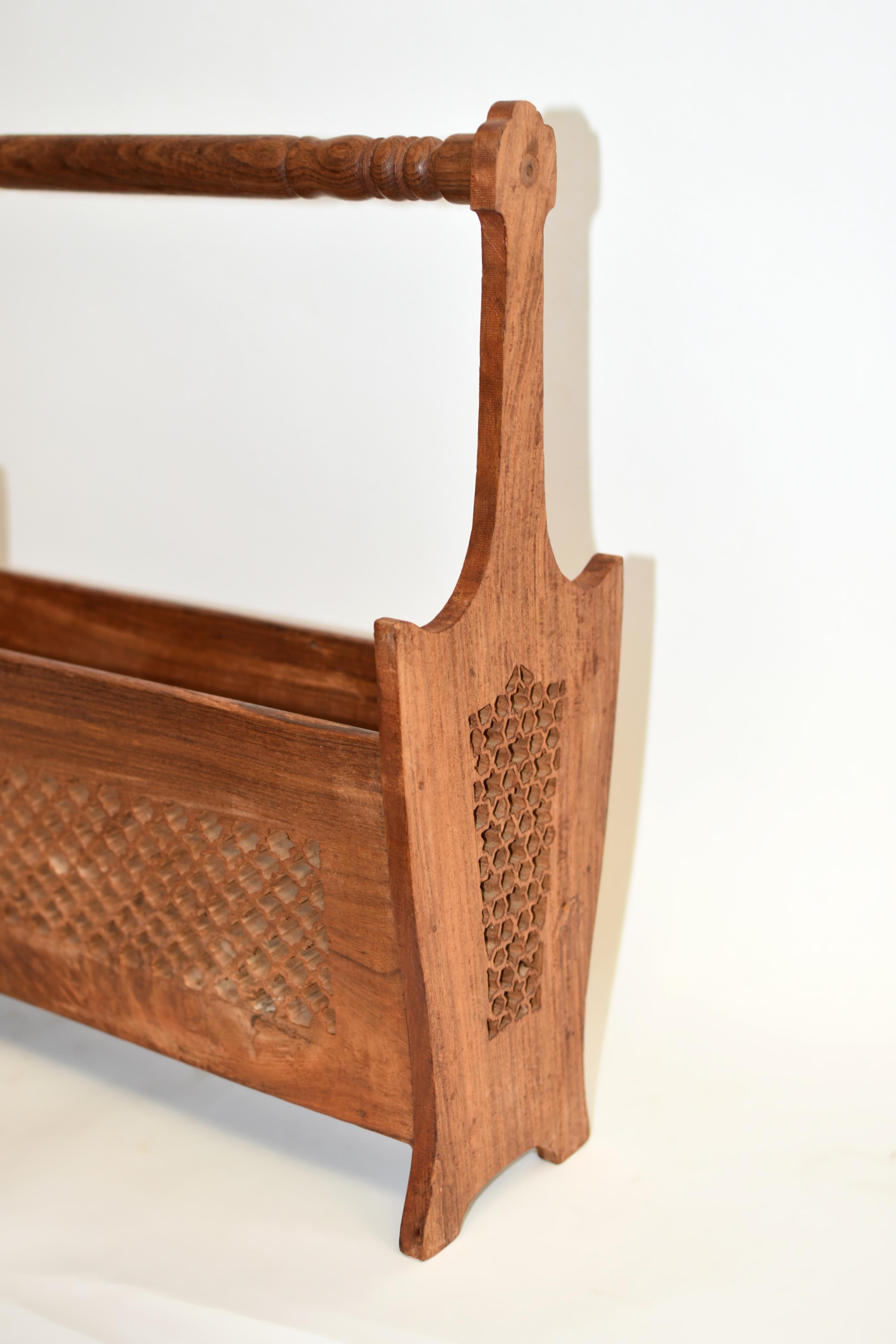 Finely Carved Teak Wood Magazine Rack In Good Condition For Sale In Somis, CA