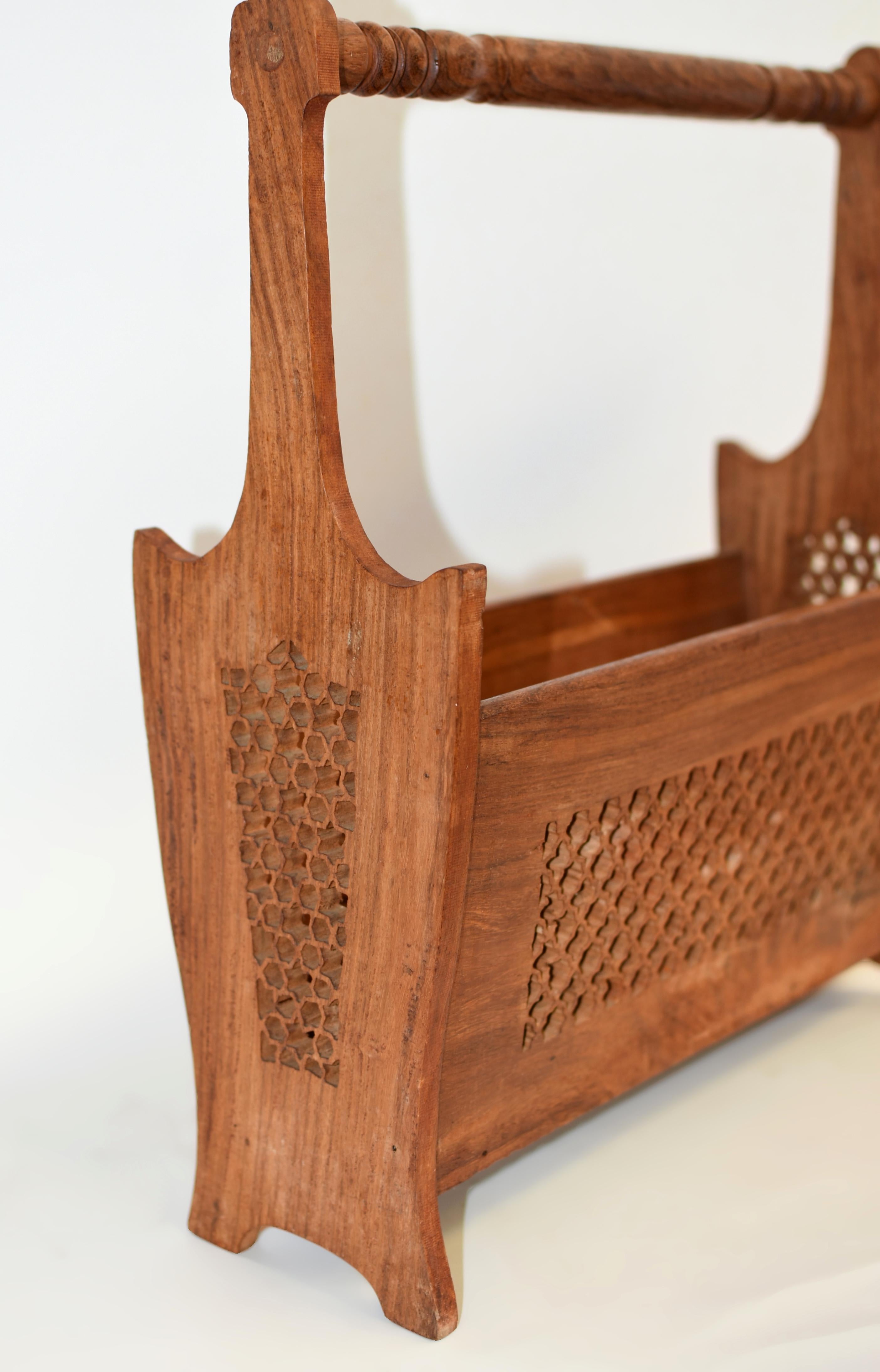 20th Century Finely Carved Teak Wood Magazine Rack For Sale