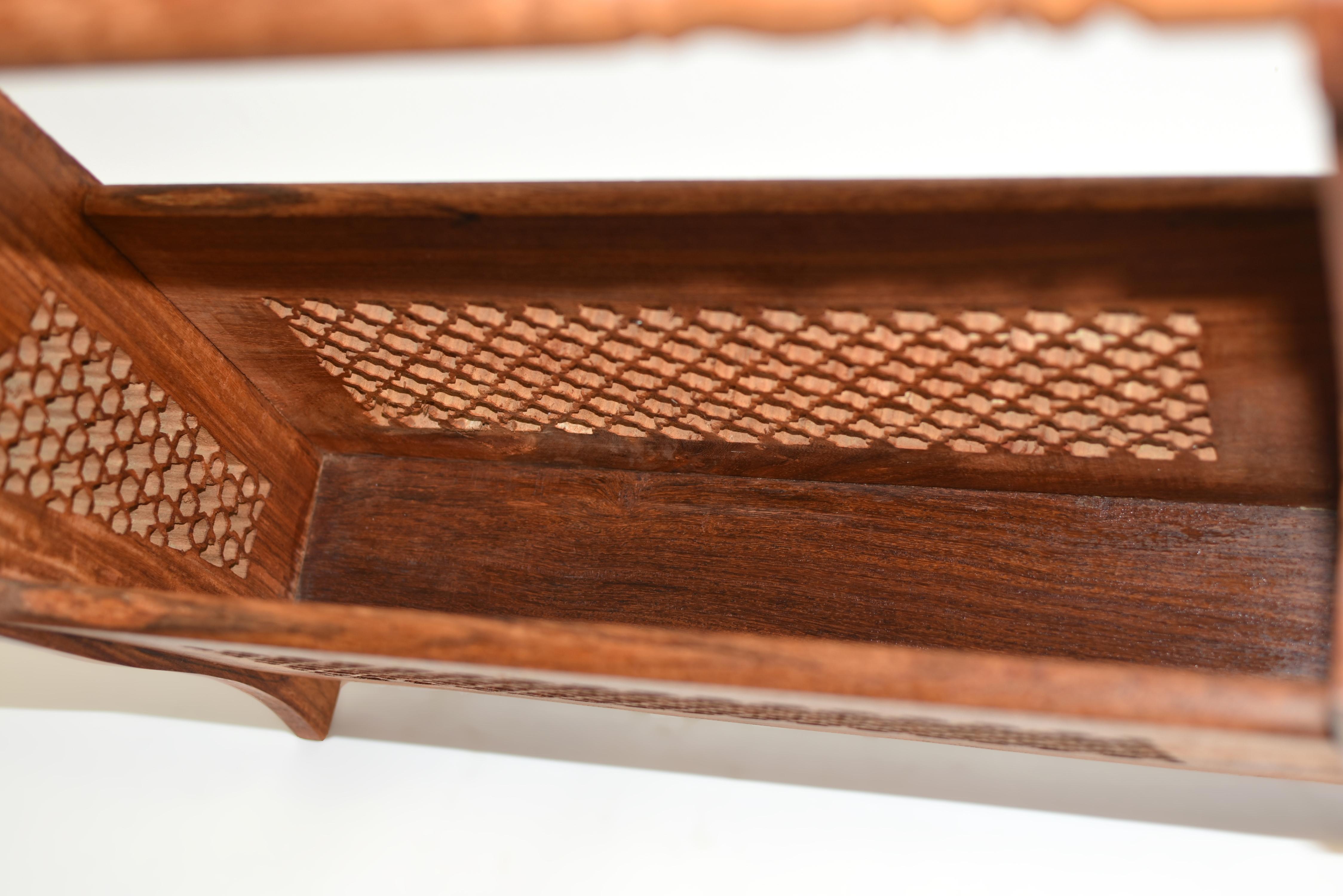 Finely Carved Teak Wood Magazine Rack For Sale 3