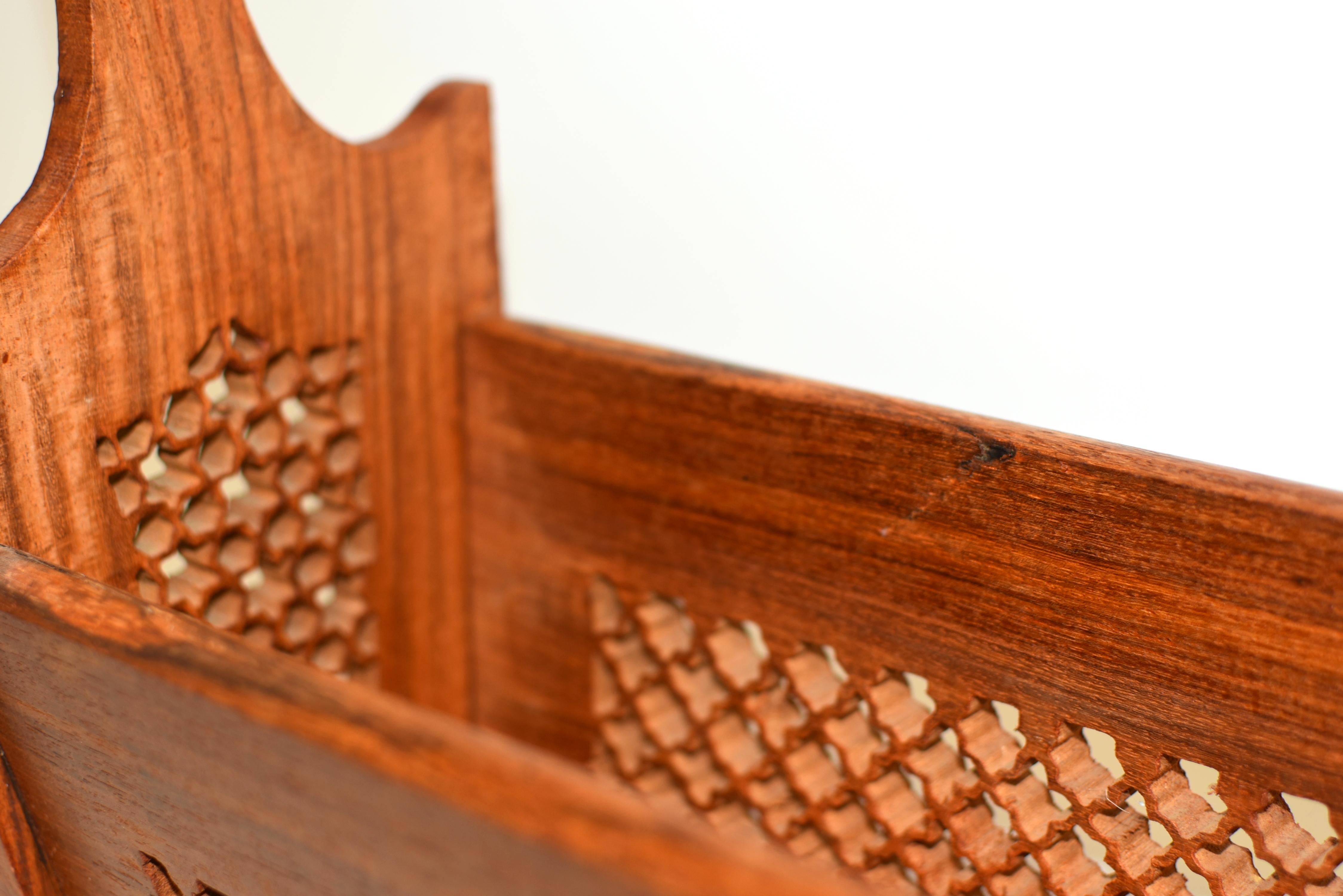 Finely Carved Teak Wood Magazine Rack For Sale 4